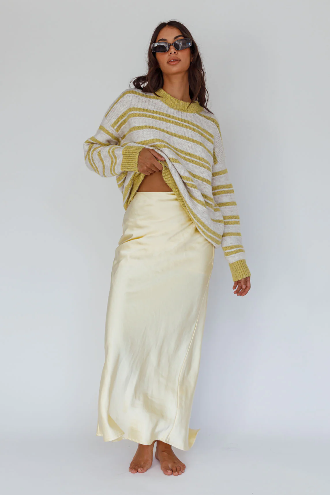 Jona Relaxed Knit Sweater Striped Beige