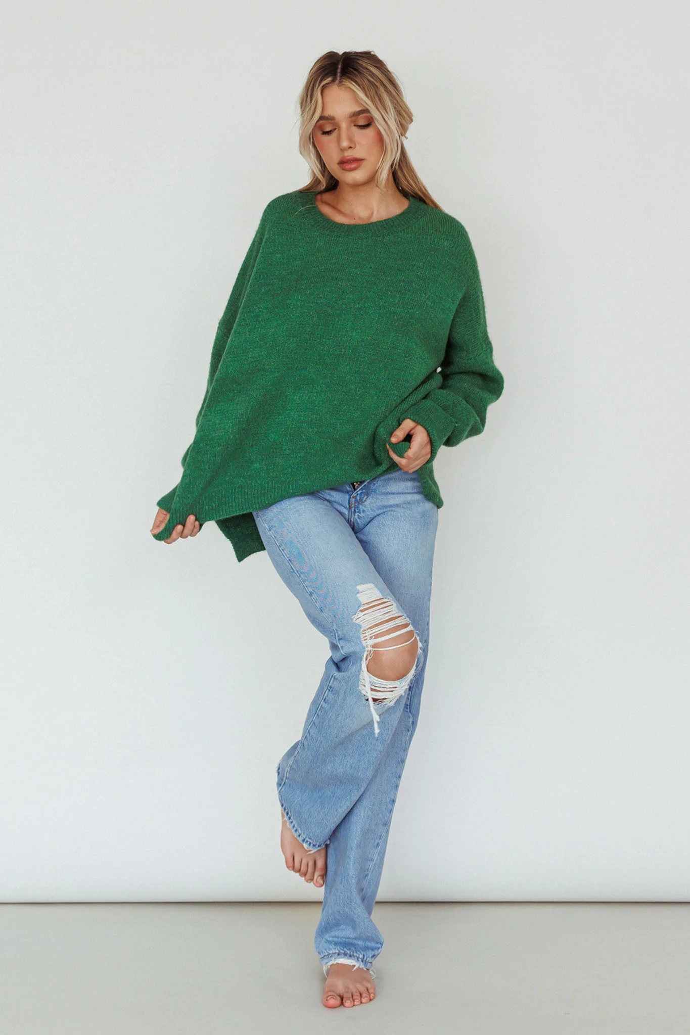 Kayce Dropped Shoulder Knit Sweater Green