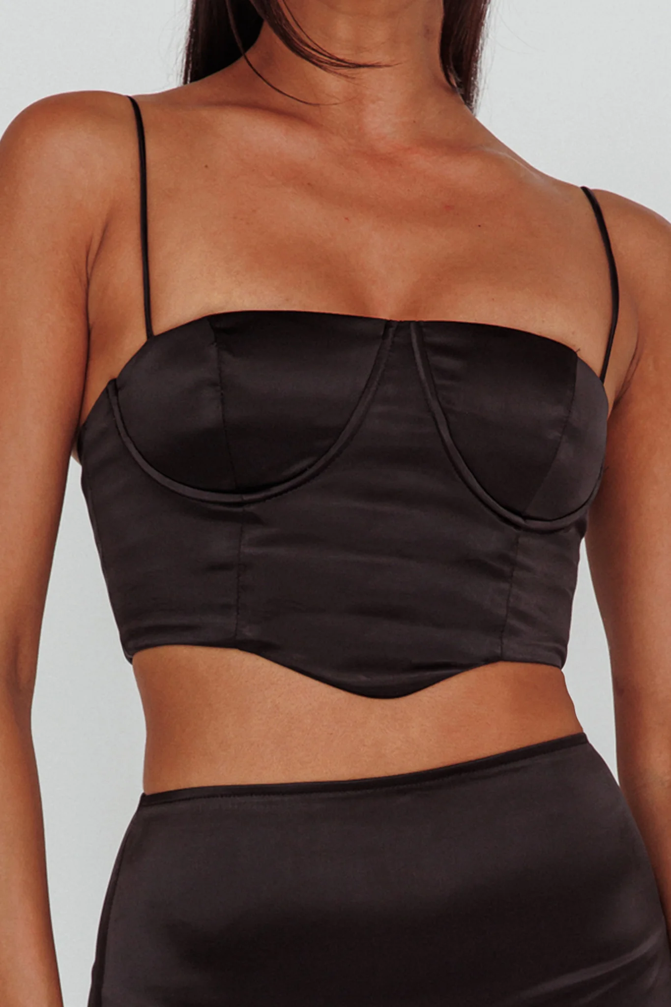 Zeina Satin Crop Top Black