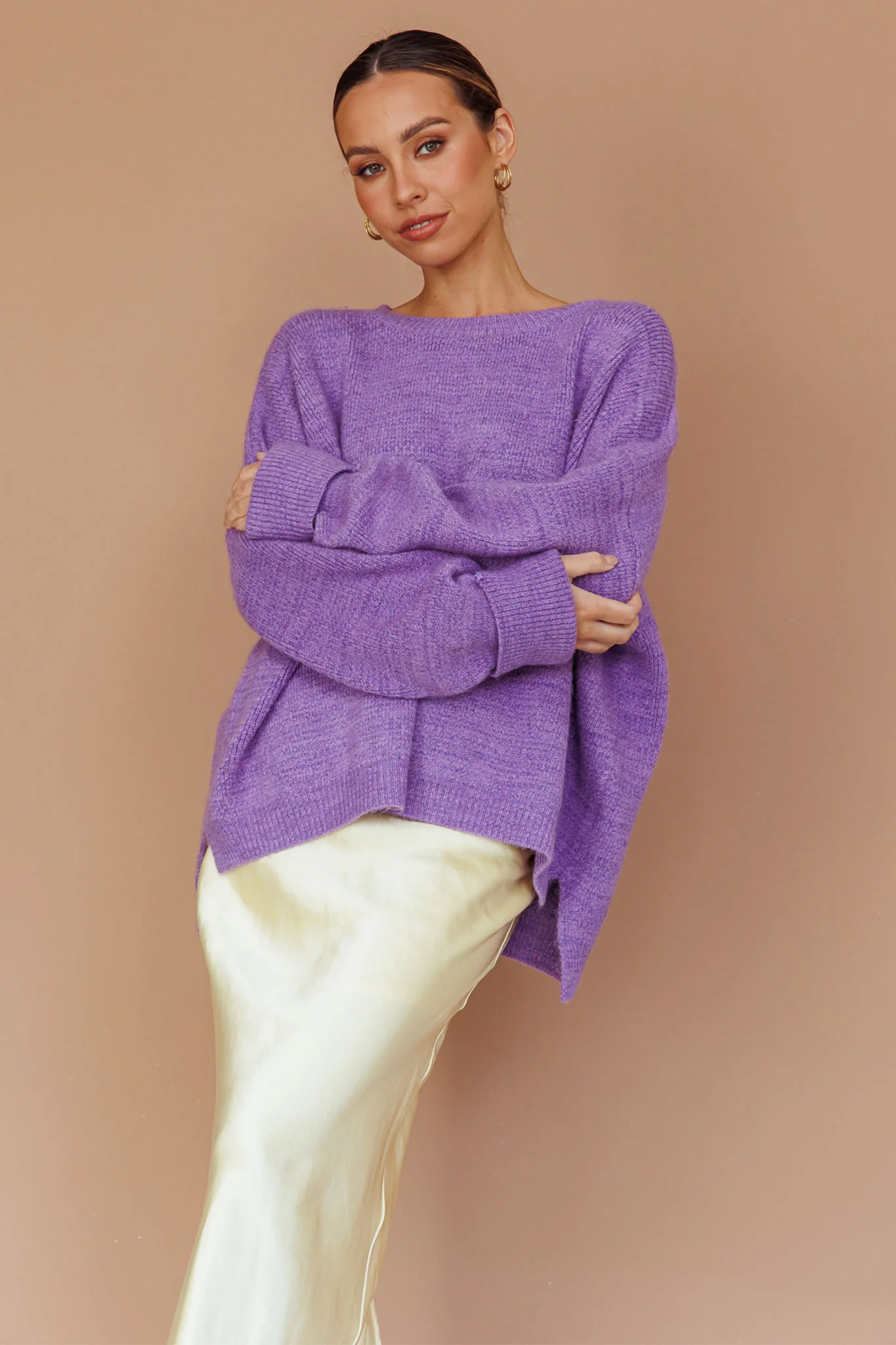 Kayce Dropped Shoulder Knit Sweater Purple