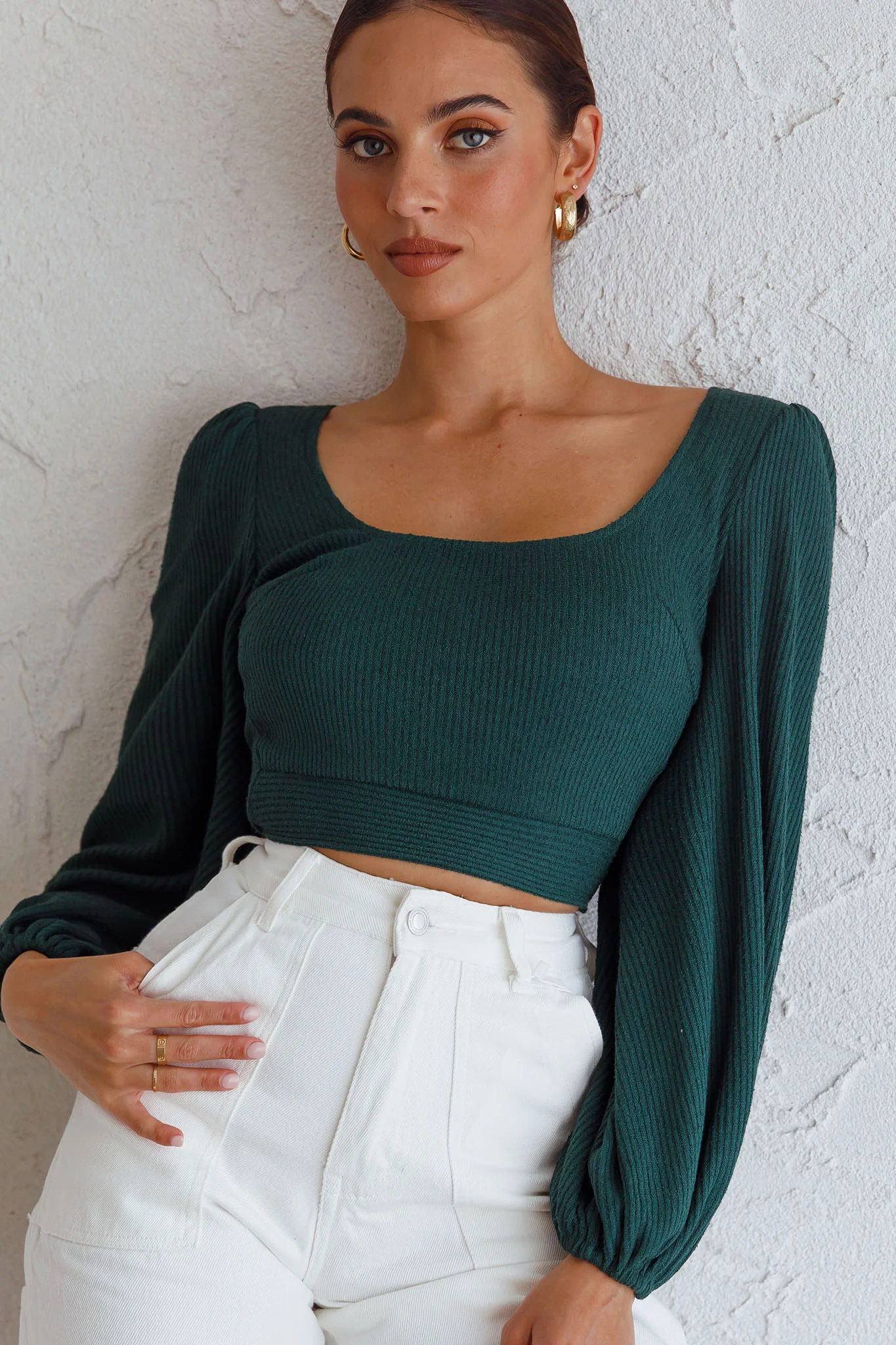 Love Like This Long Sleeve Open Back Crop Top Emerald Green