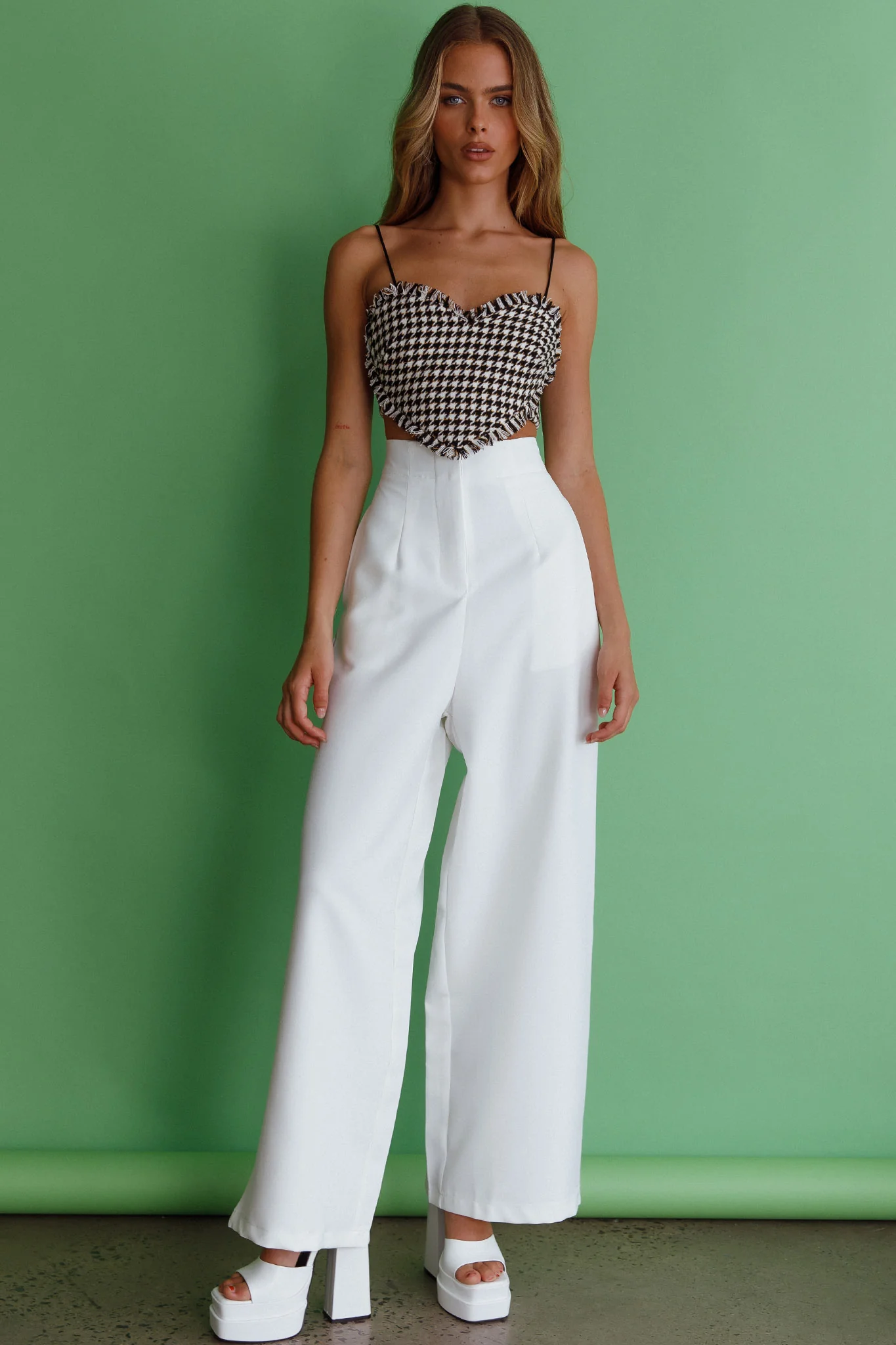 Miss Fine Heart Crop Top Houndstooth Black