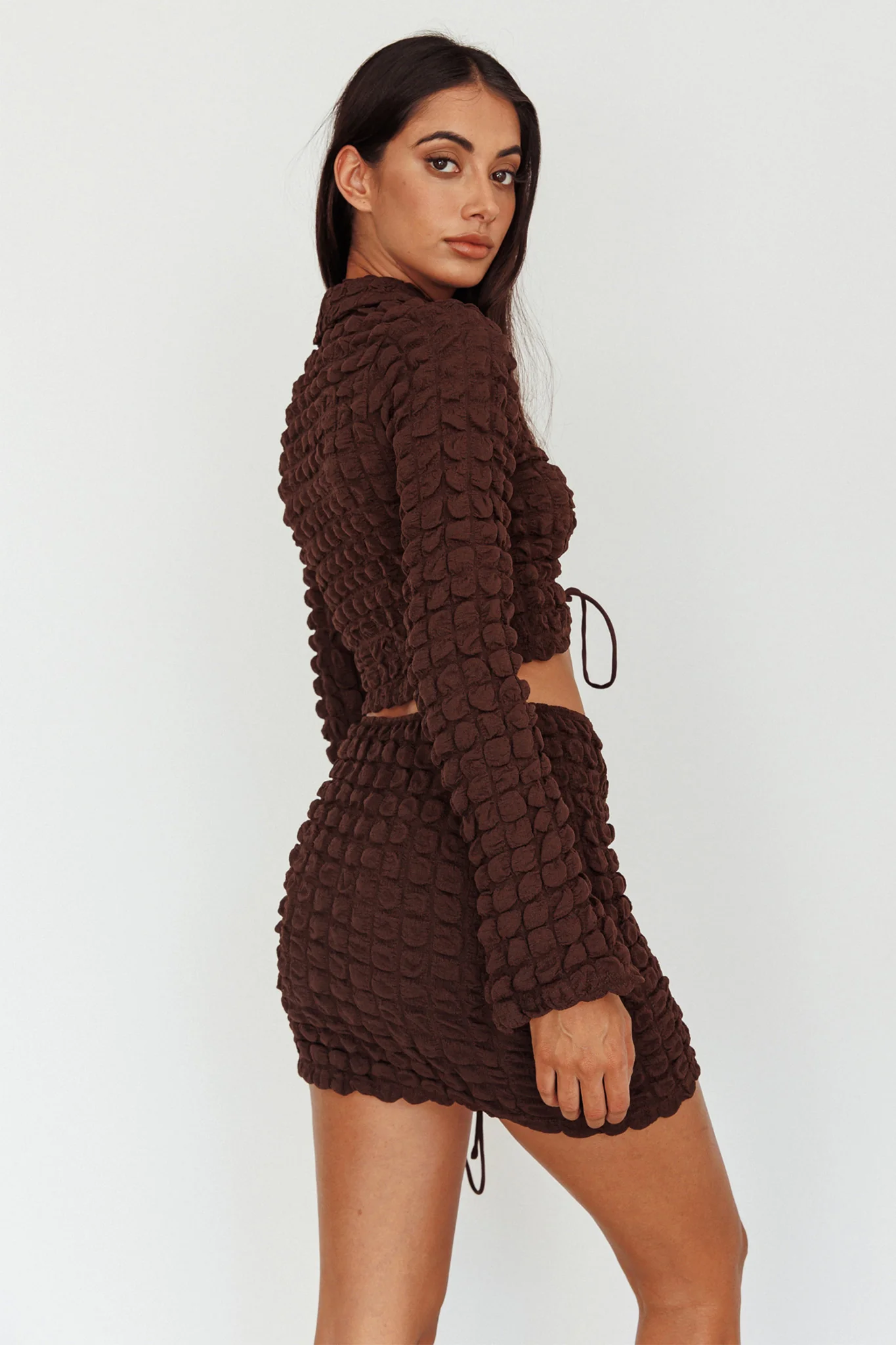 Josseline Long Sleeve Crop Top Chocolate