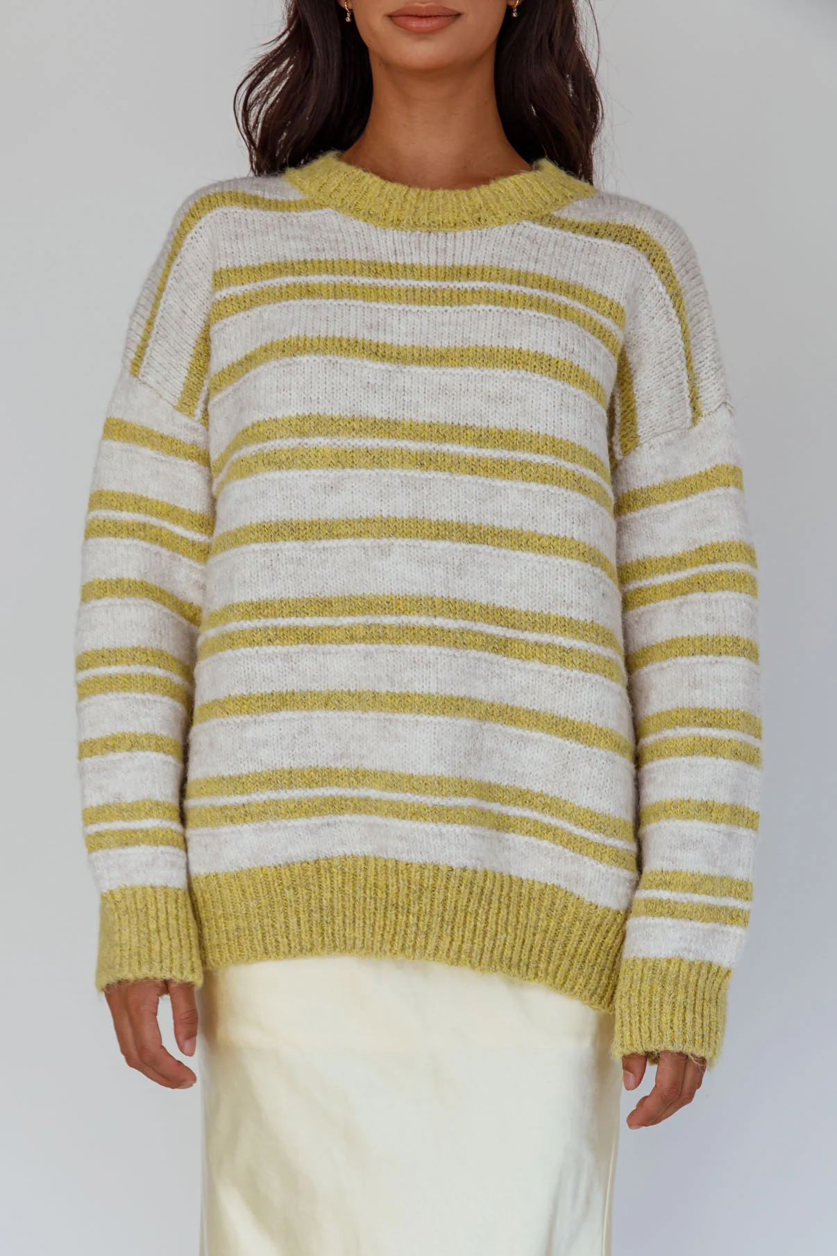 Jona Relaxed Knit Sweater Striped Beige