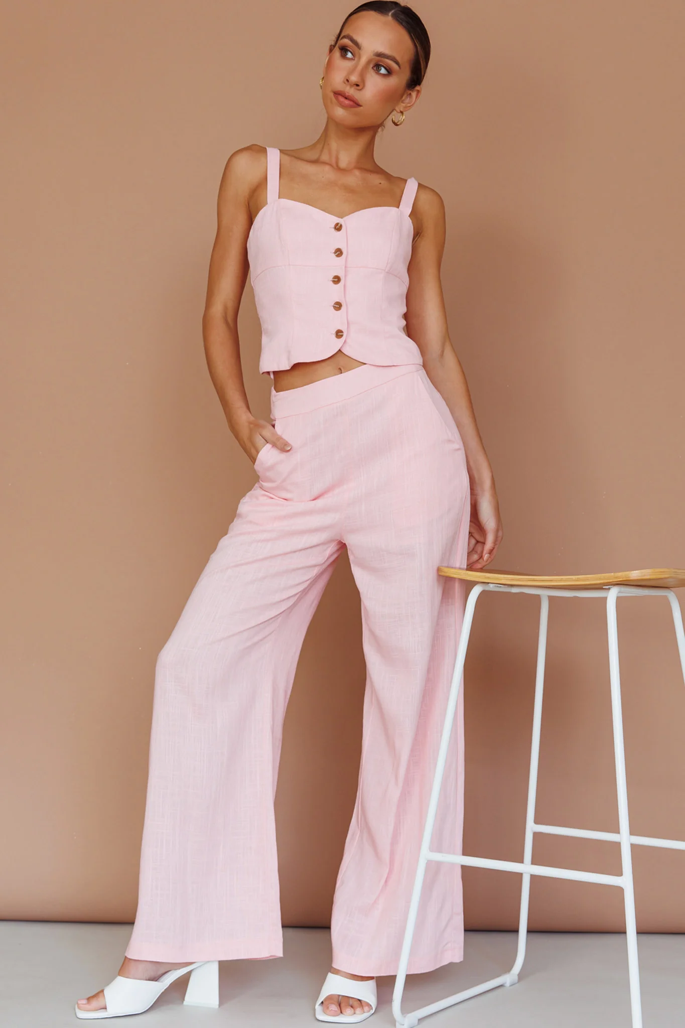 Play It Cool Button Up Top Pink