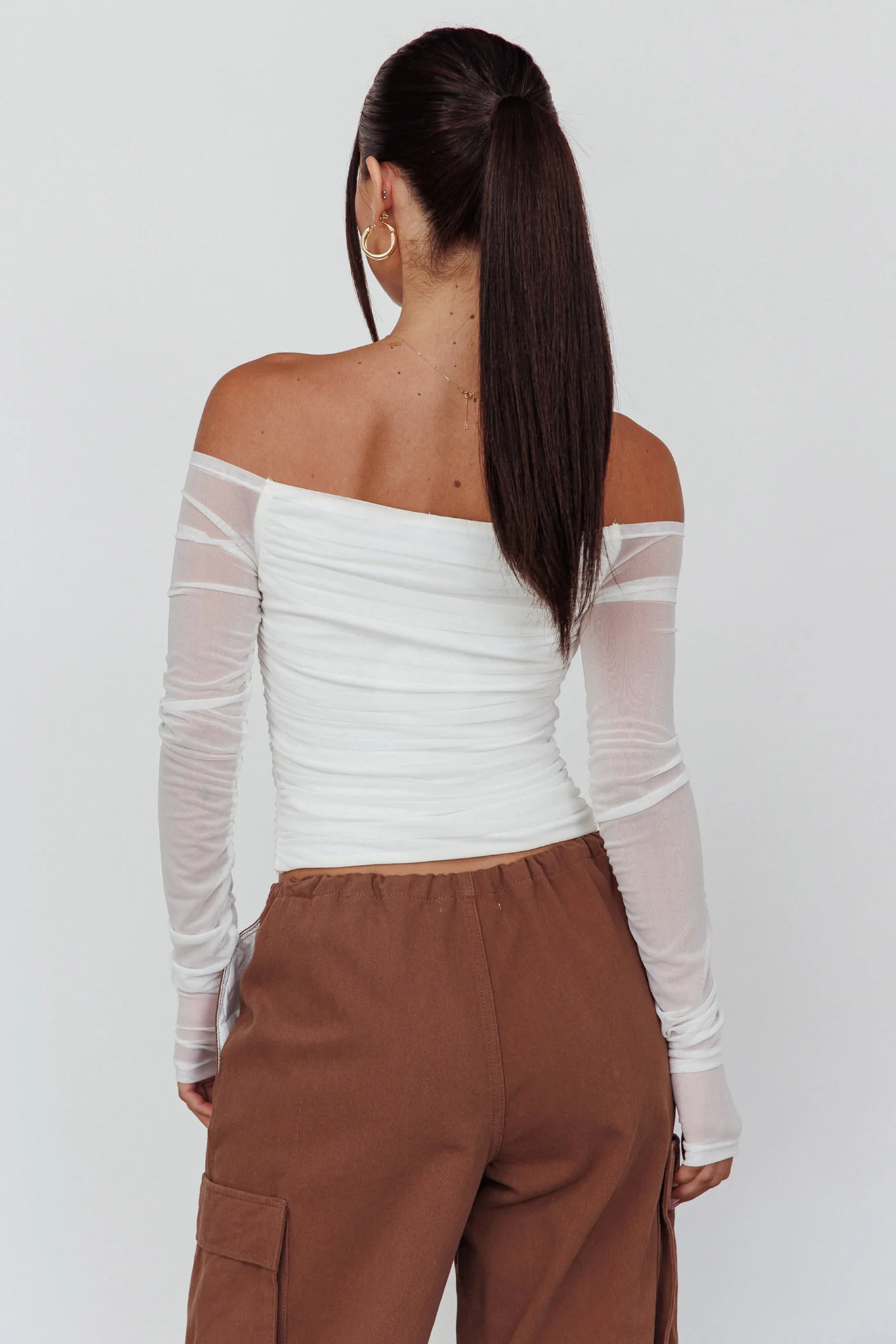Ronda Off-Shoulder Sheer Sleeve Top White