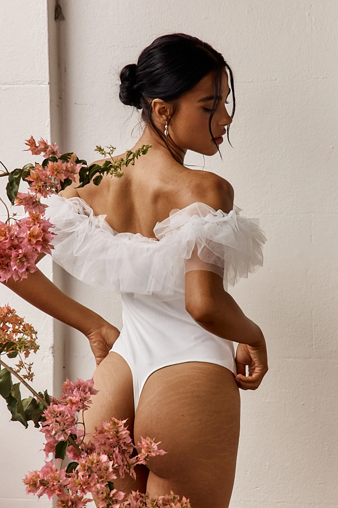 Gianni Ruffle Off-Shoulder Bodysuit White