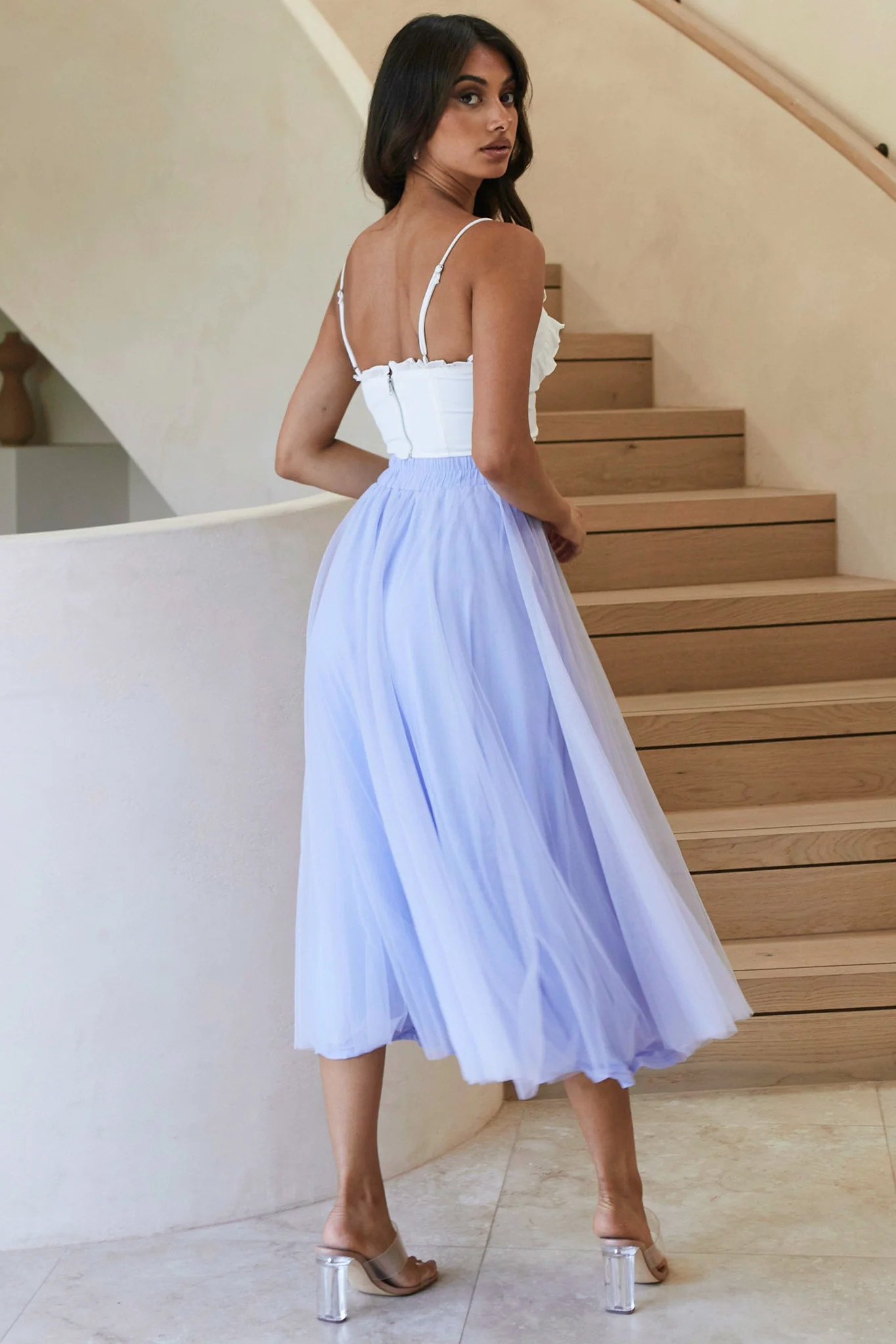 La Seine V-Neckline Frill Trim Crop Top White