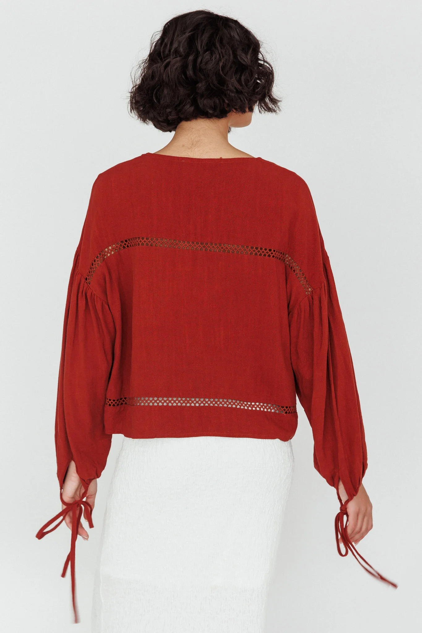 Waltz Long Sleeve Embroidery Trim Top Tobacco