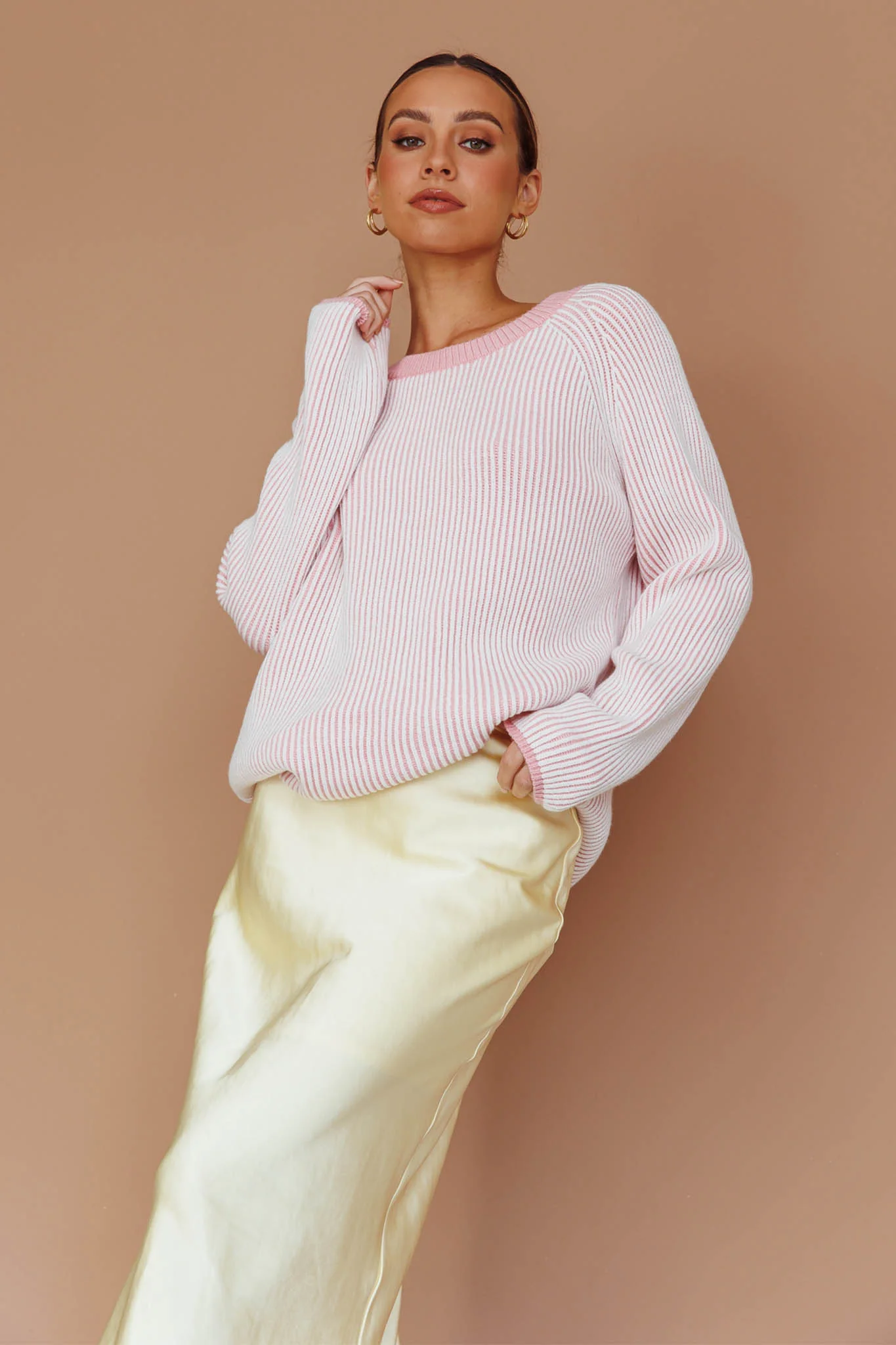 Trafalgur Ribbed Knit Sweater Pink