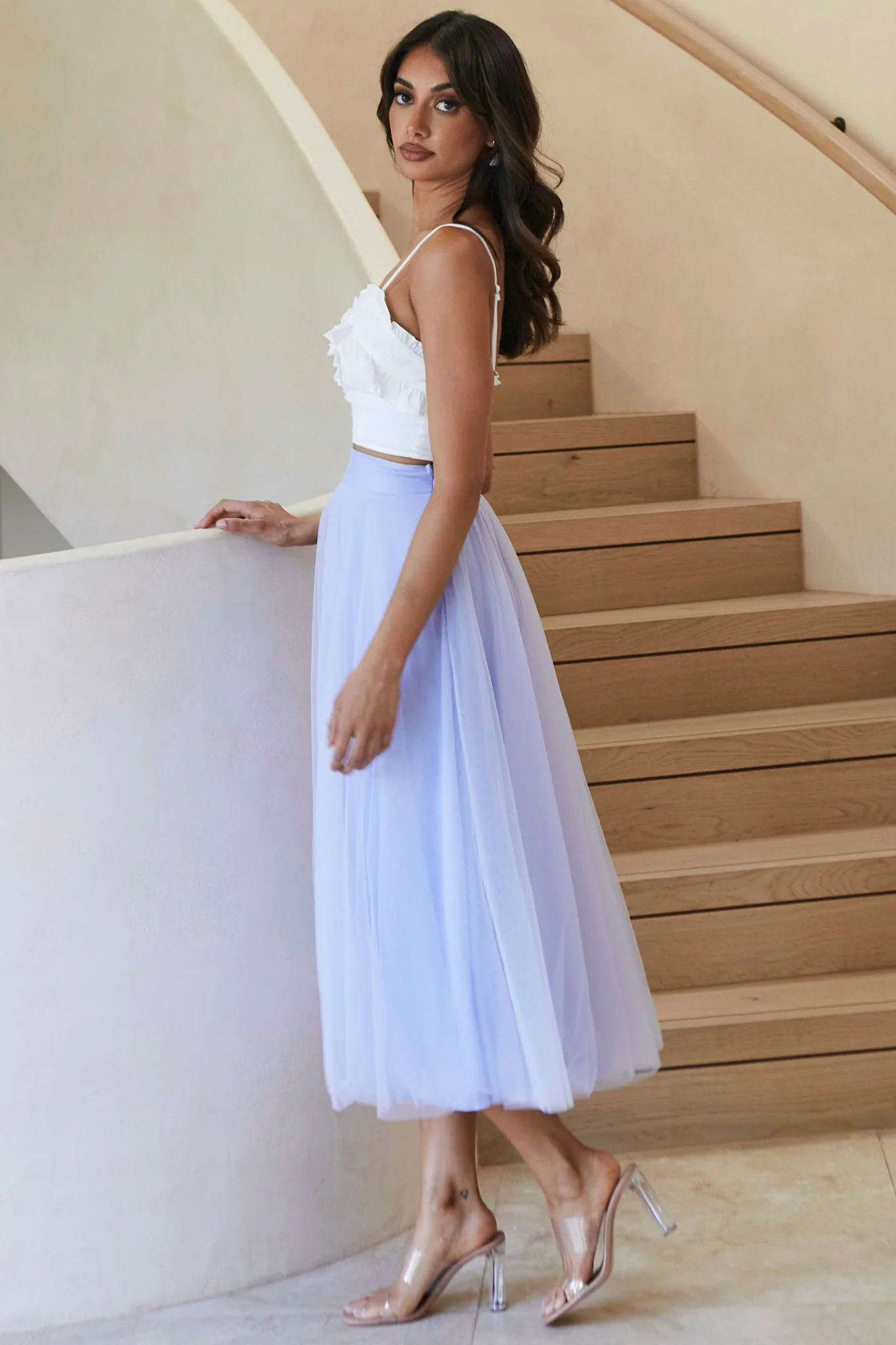 La Seine V-Neckline Frill Trim Crop Top White