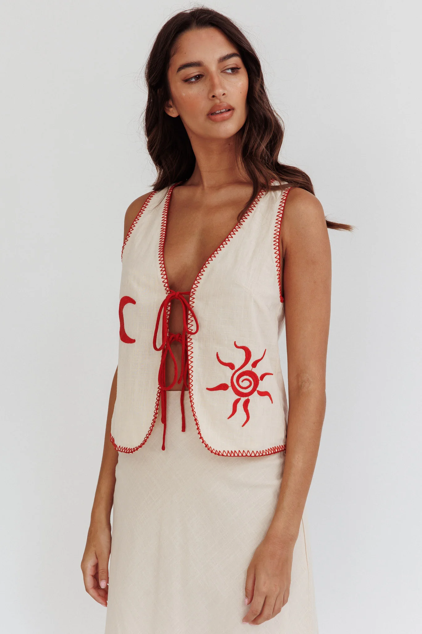 Dose Of Sunshine Blanket Stitch Vest Top Beige
