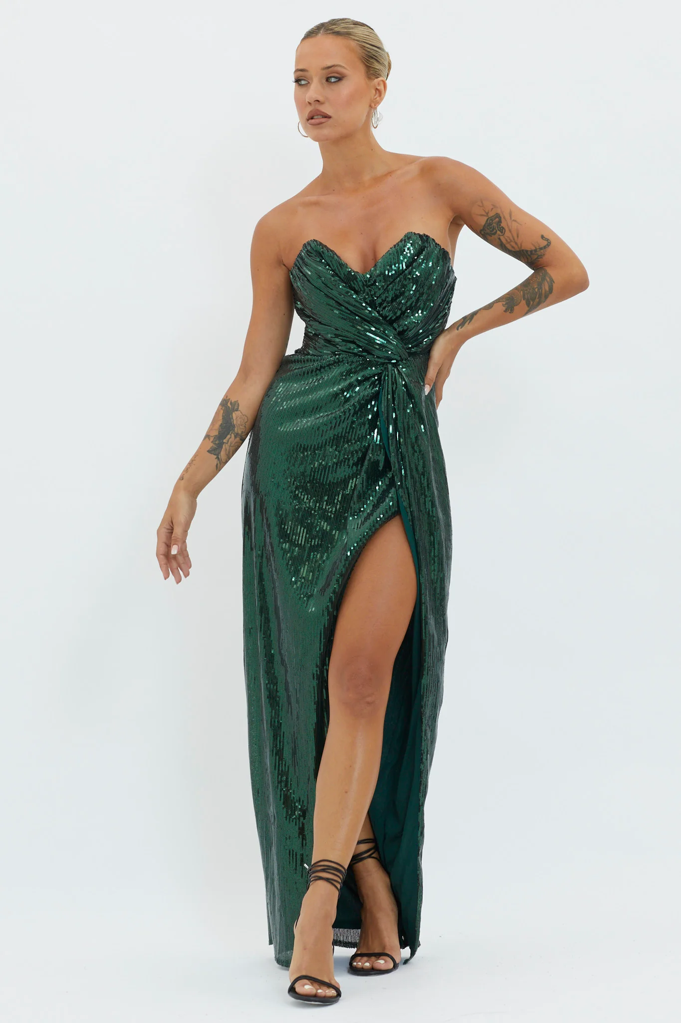 Angel Energy Strapless Sequin Maxi Dress Hunter Green