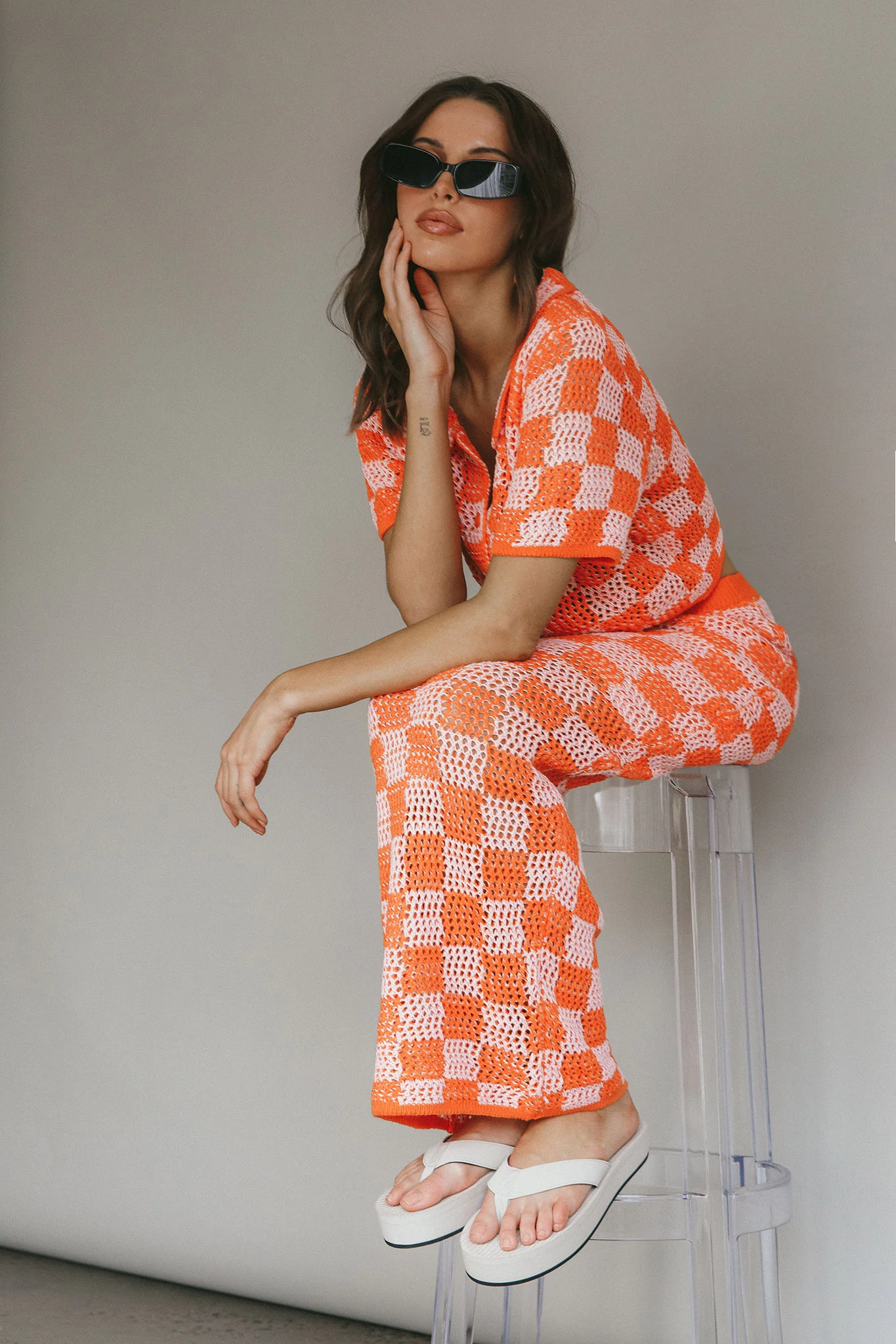 Byron Bay Crochet Buttoned Top Sunset