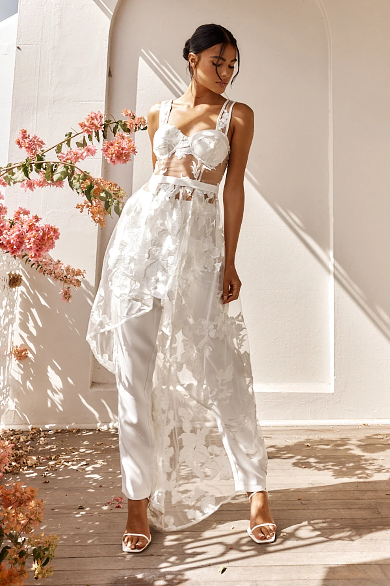 Moonlight Tango High-Low Mesh Top White