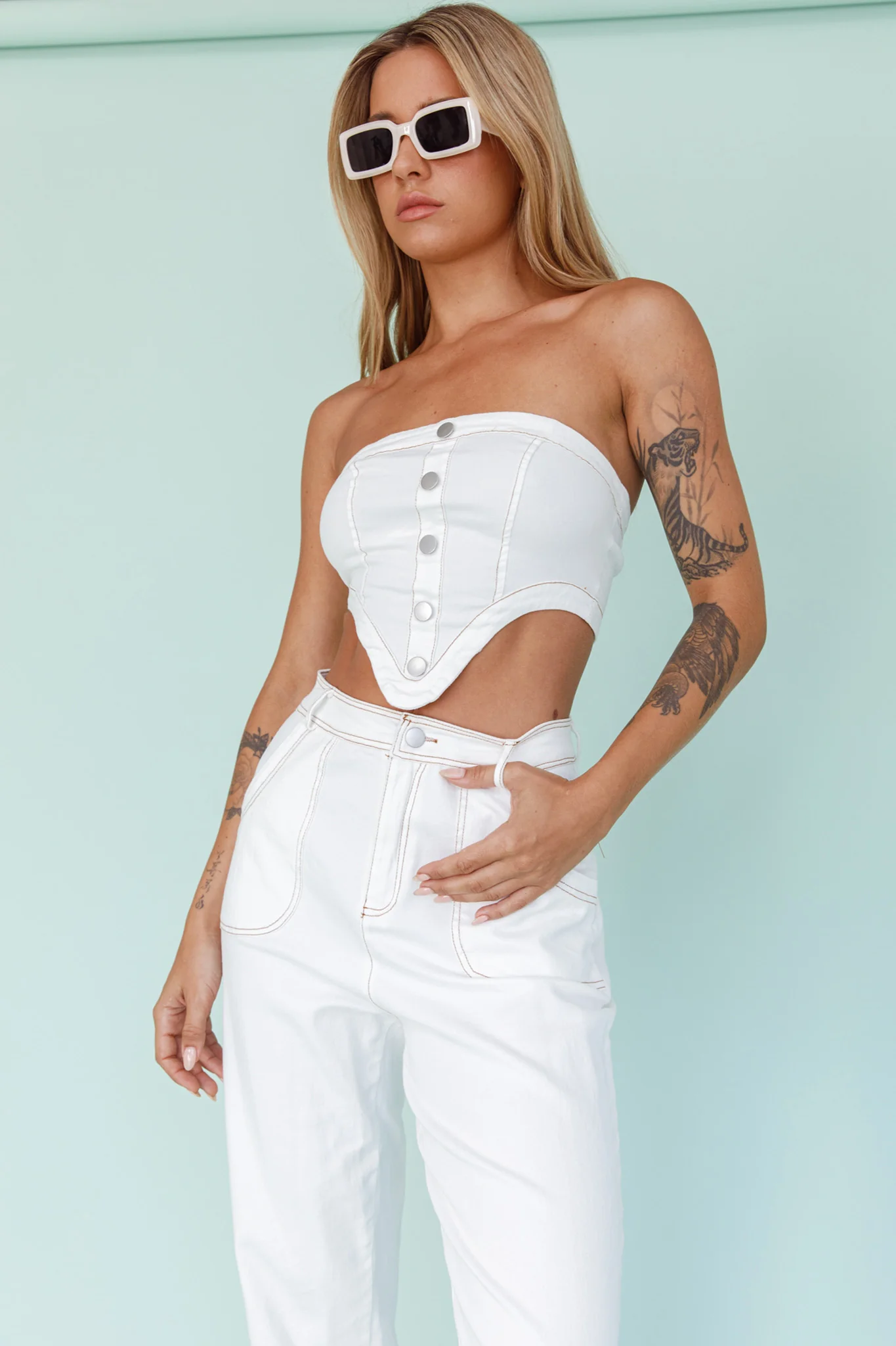 Uptown Strapless Crop Top White