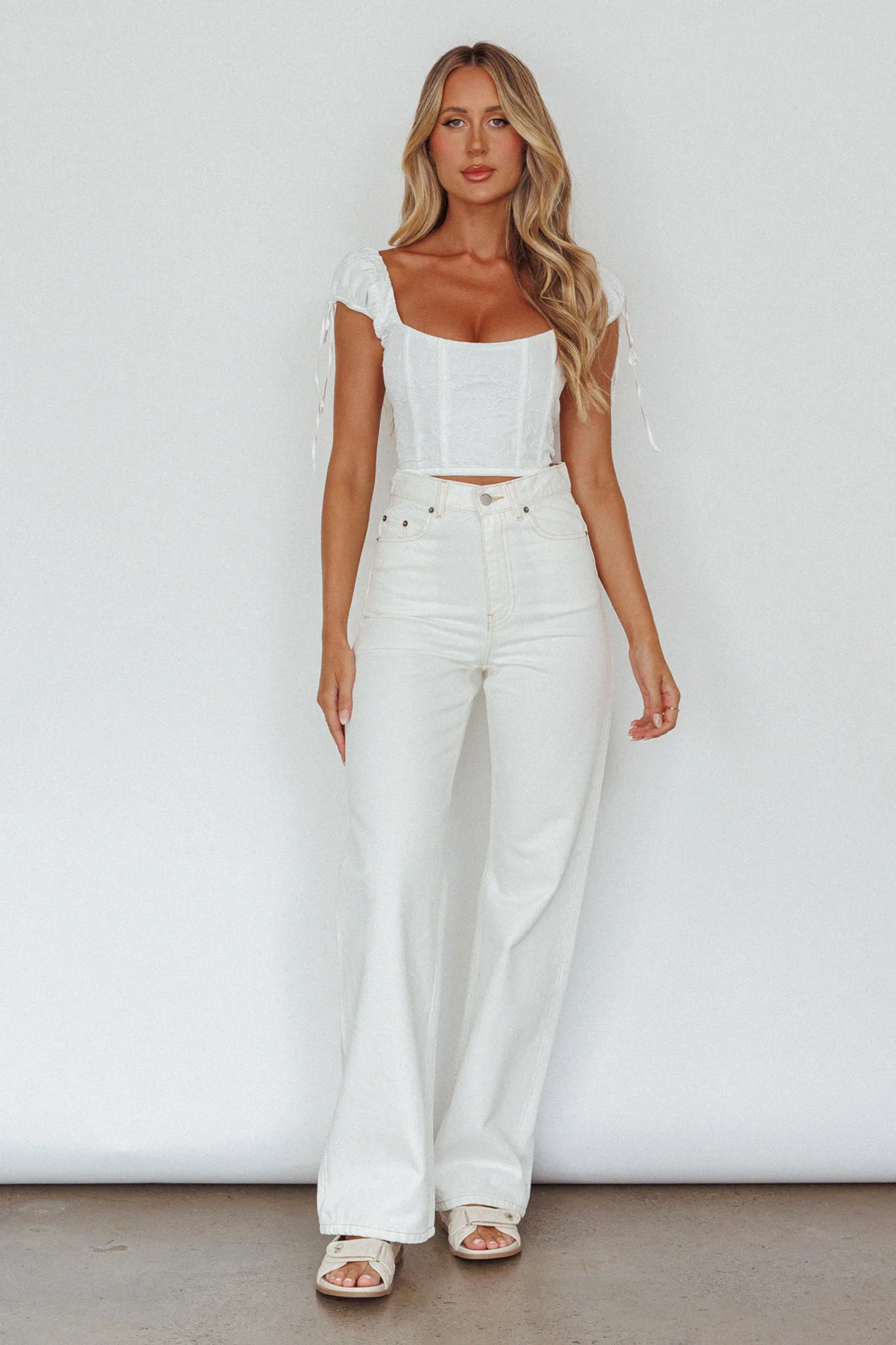 Citrine Dreams String Tie Detail Crop Top White