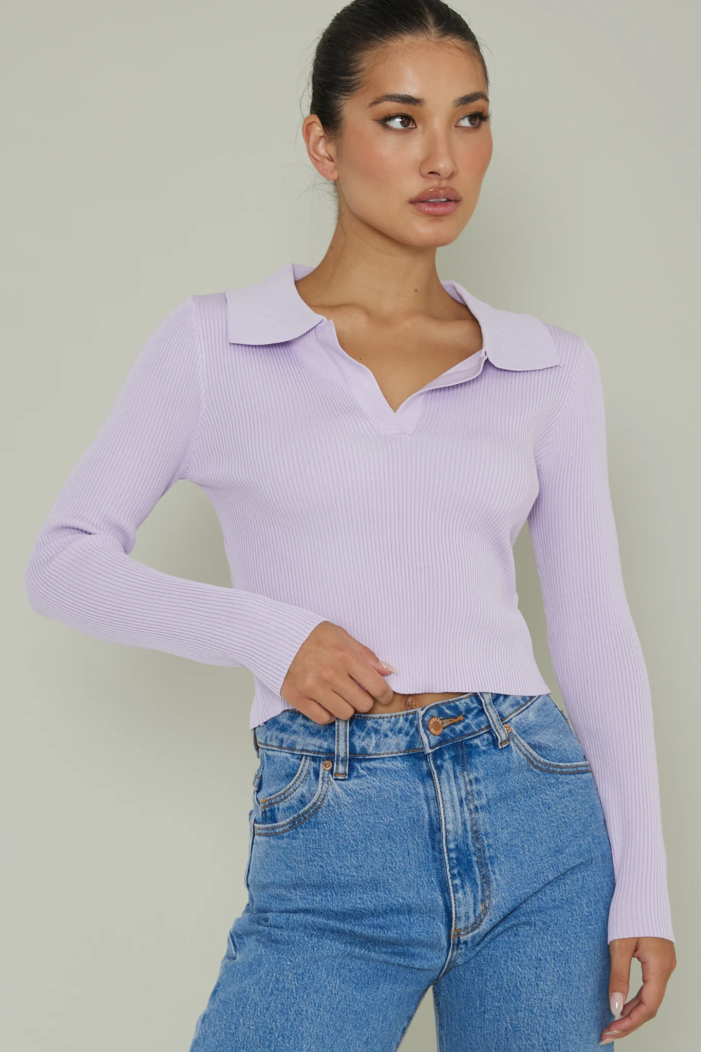Lake Days Collared Knit Top Lilac