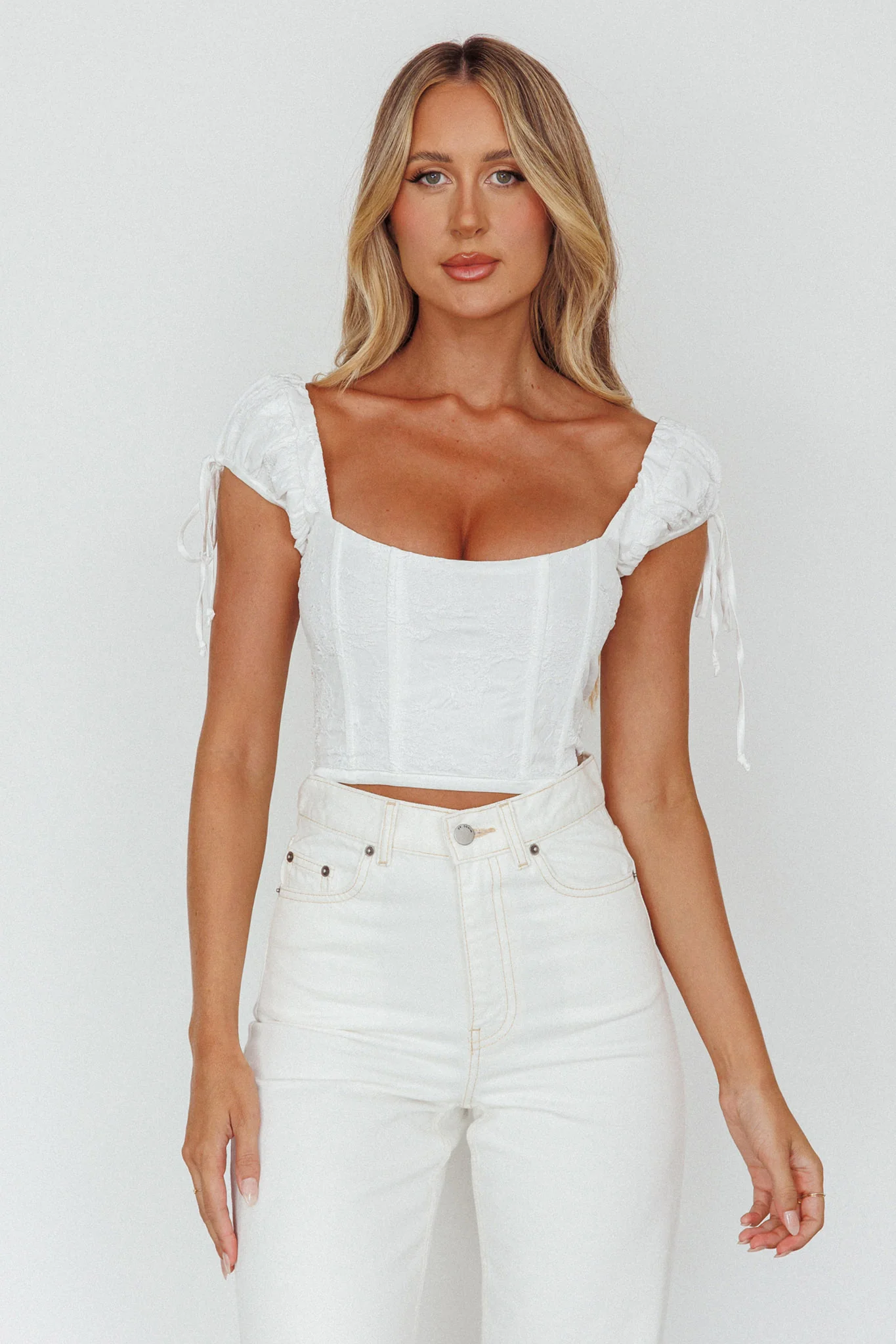 Citrine Dreams String Tie Detail Crop Top White
