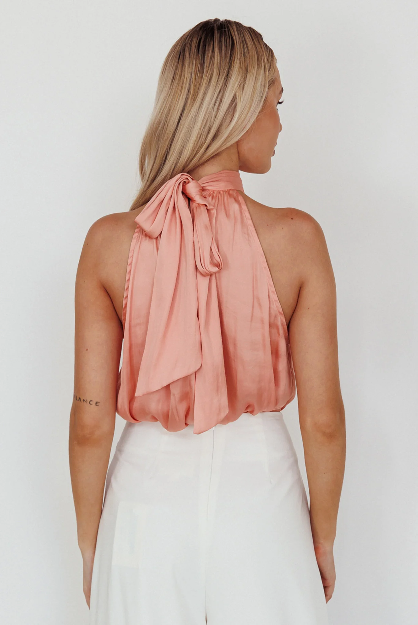 Calisto Sleeveless Tied Neck Top Rose