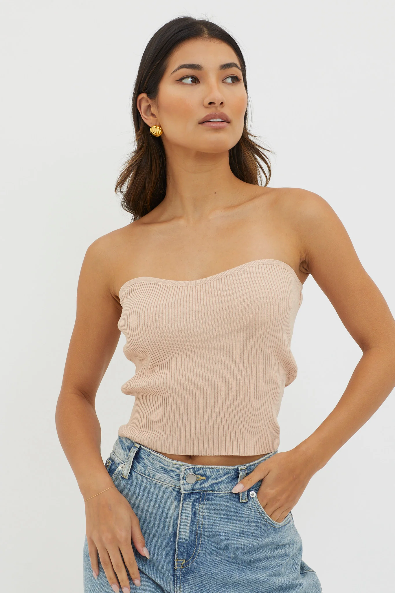 Flora Strapless Knit Top Mocha