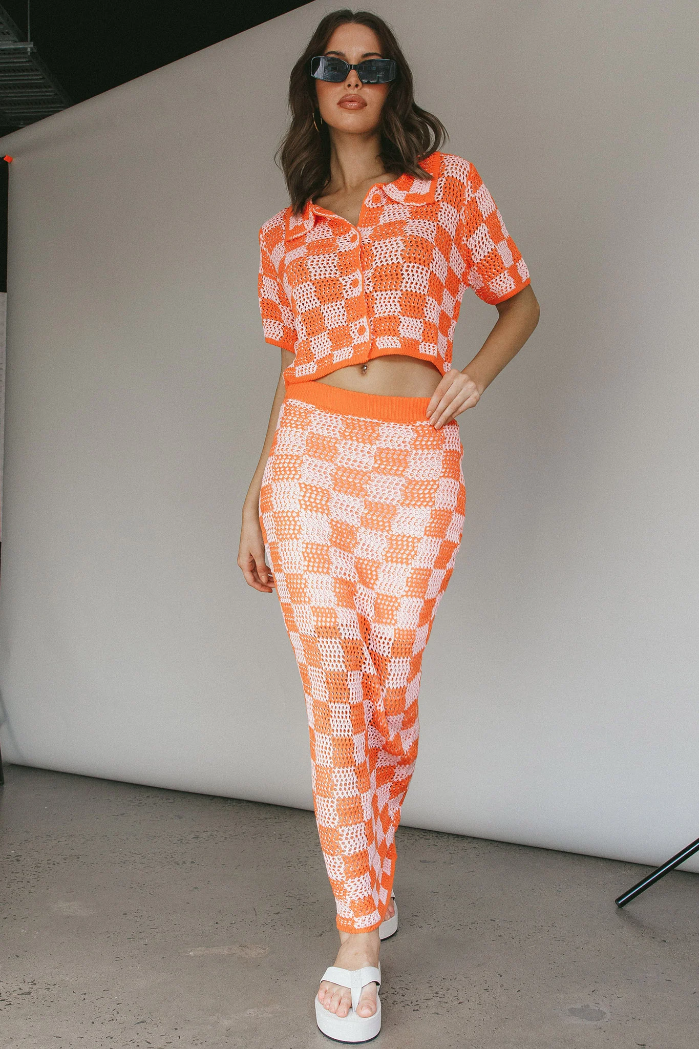 Byron Bay Crochet Buttoned Top Sunset