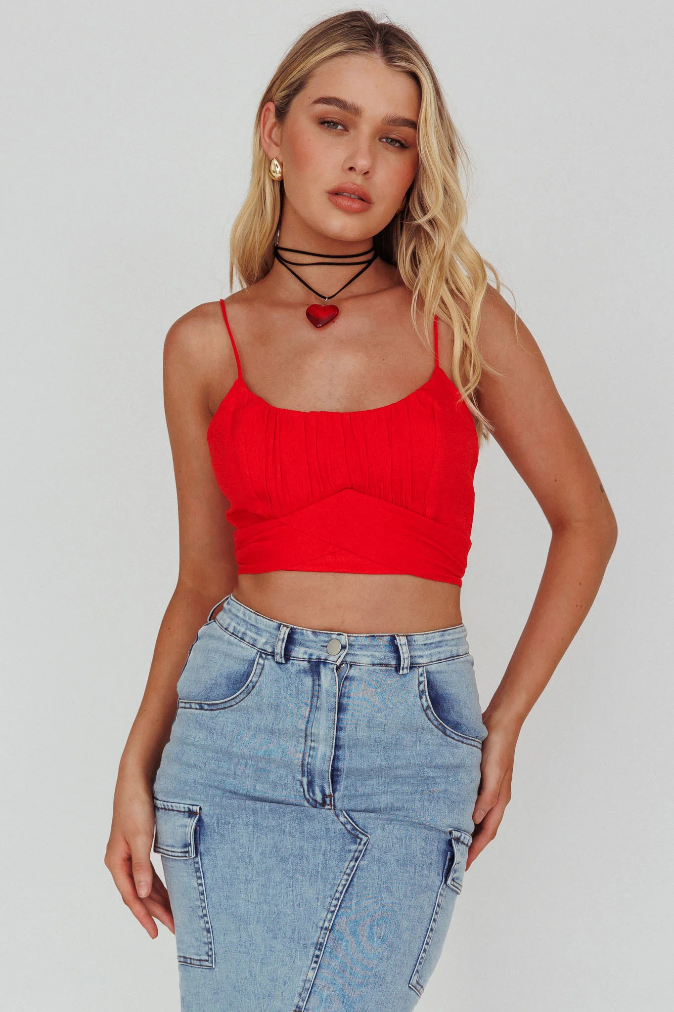 Linka Cami Strap Crop Top Red