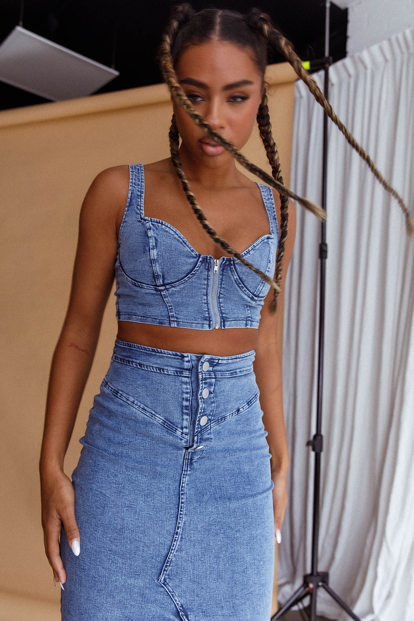 Trina Zip Front Crop Top Blue