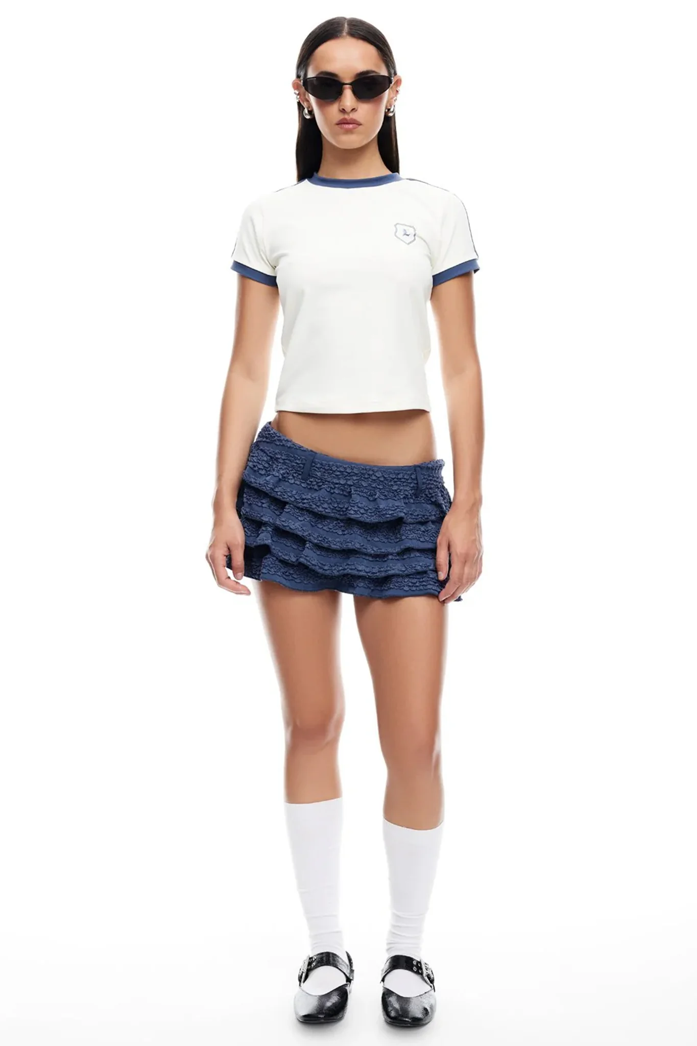 LIONESS Match Point Mini Skort Ivory Navy
