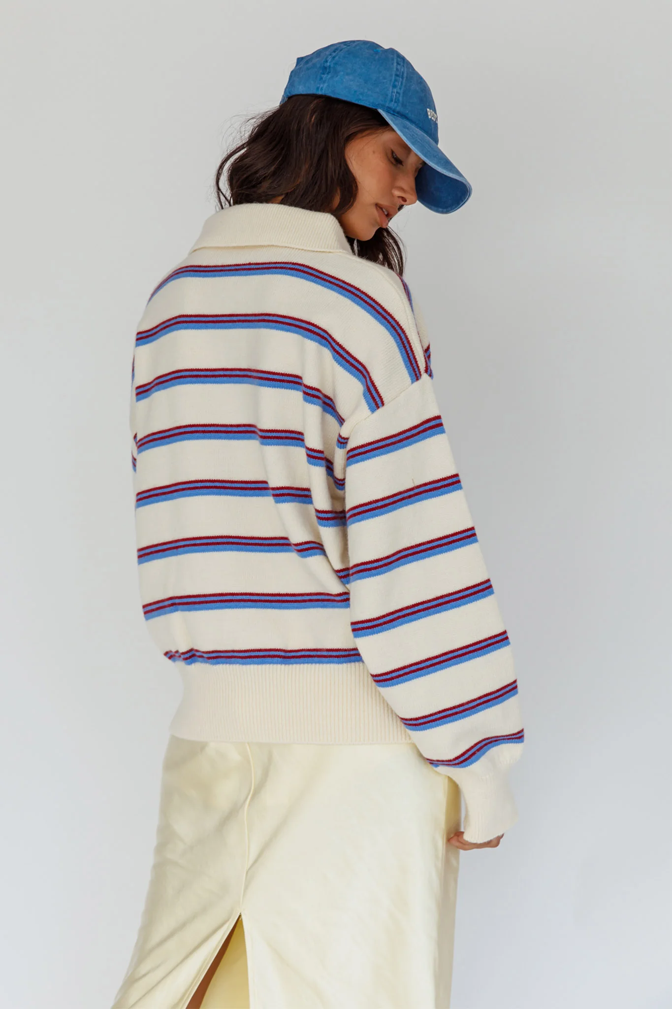 Boston Collared Knit Sweater Striped White