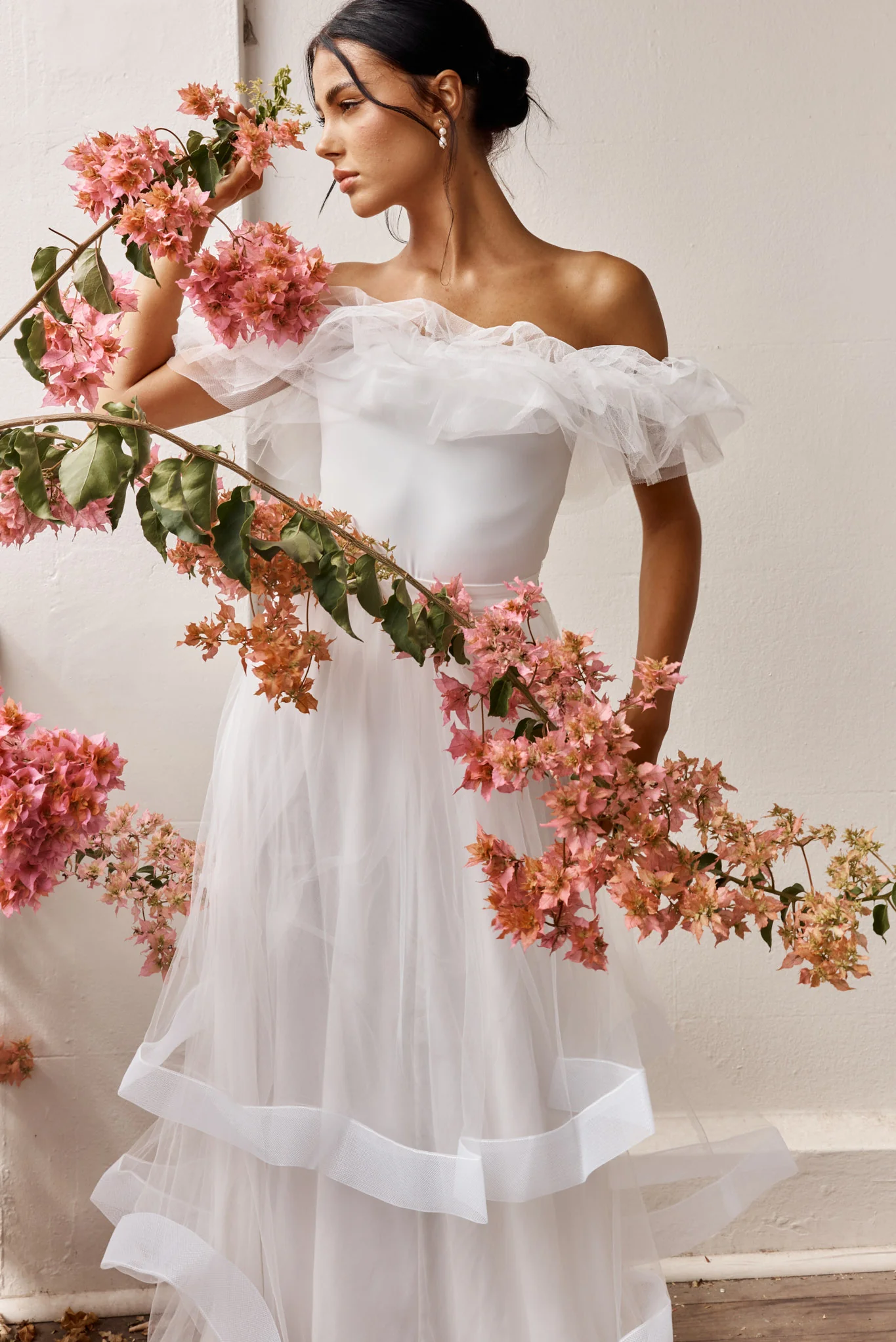 Gianni Ruffle Off-Shoulder Bodysuit White