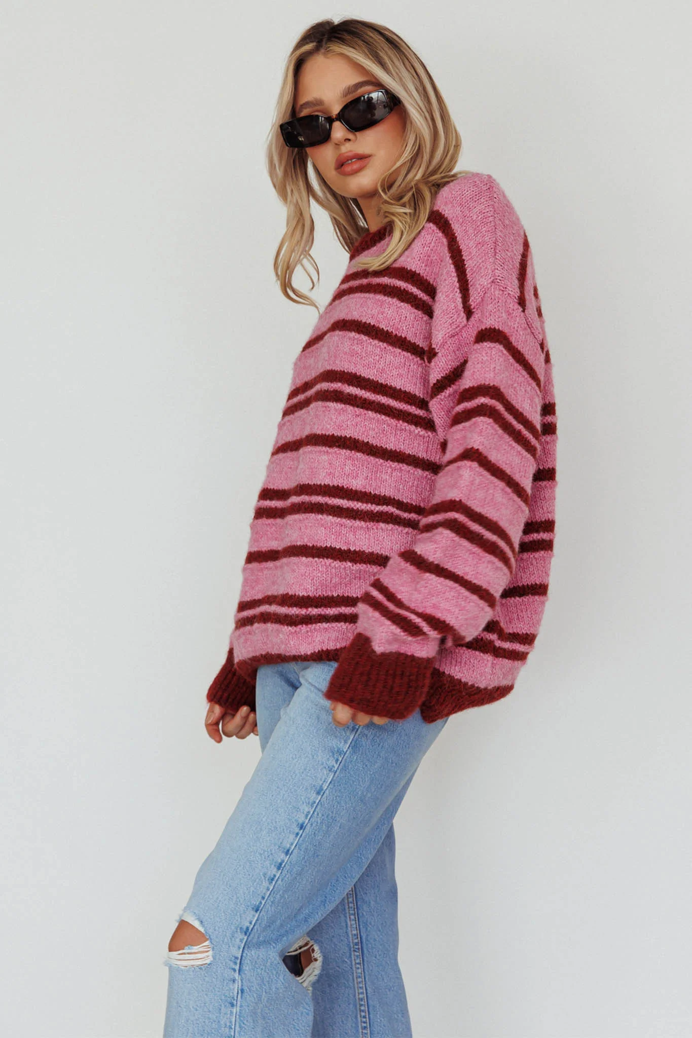 Jona Relaxed Knit Sweater Striped Pink