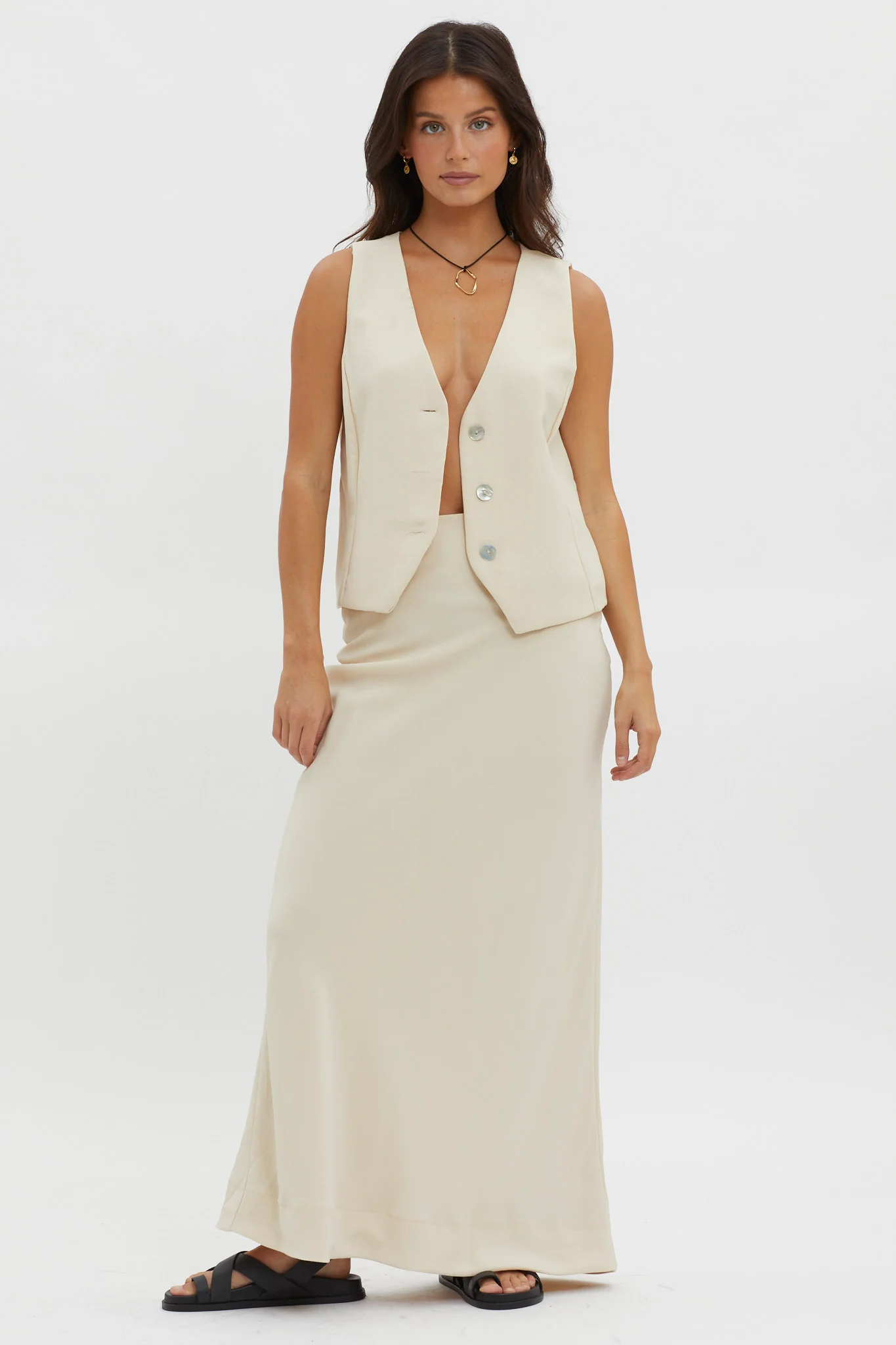 Philomena Button Vest Top Oat