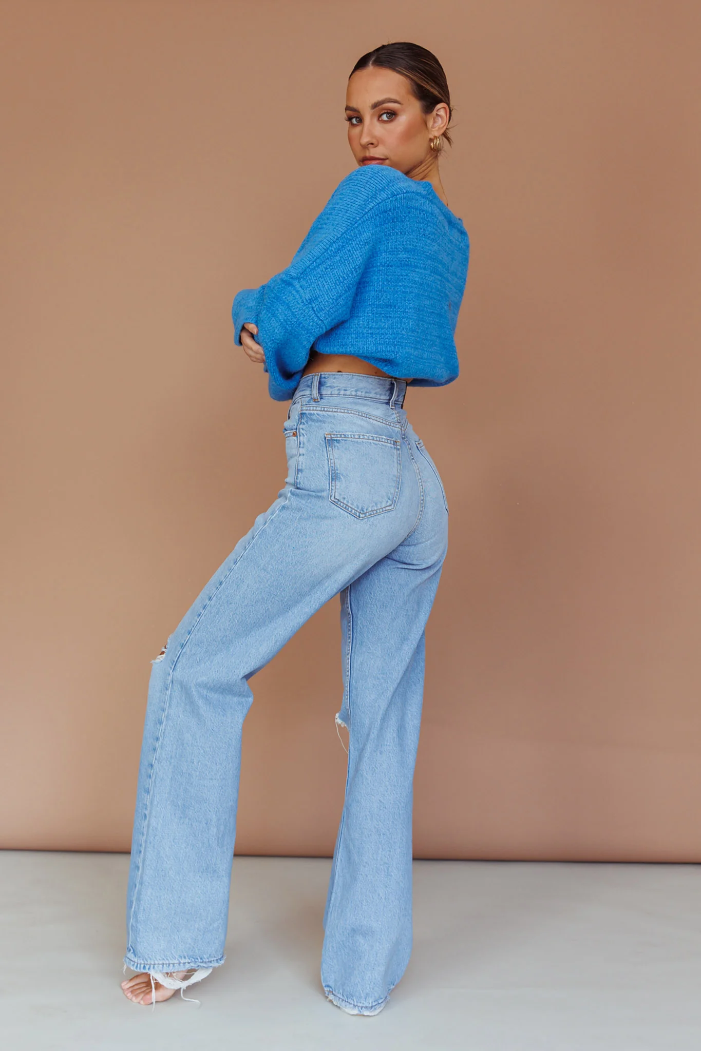 Kayce Dropped Shoulder Knit Sweater Cerulean