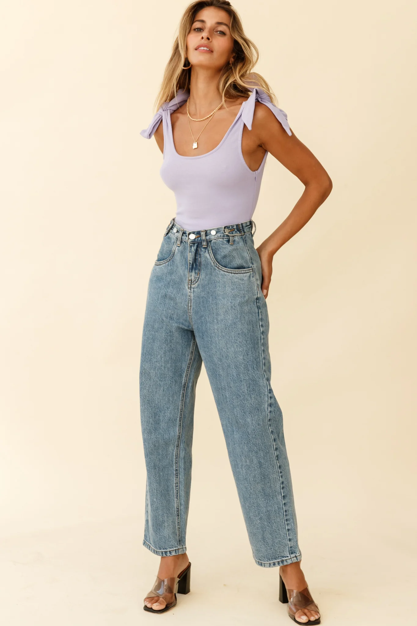 Can't Stop Me Bow Shoulder Bodysuit Lilac