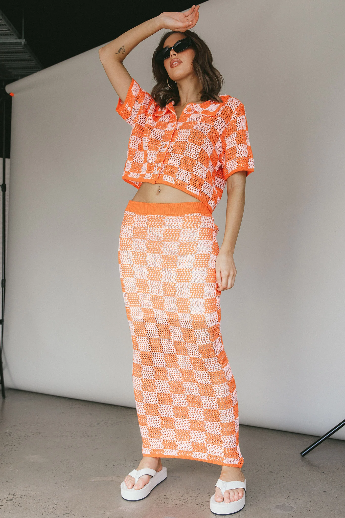 Byron Bay Crochet Buttoned Top Sunset