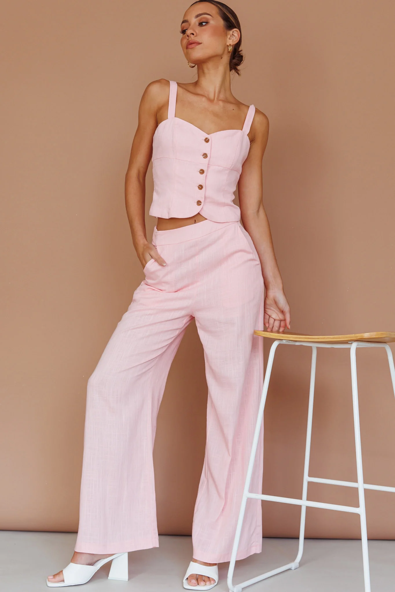 Play It Cool Button Up Top Pink