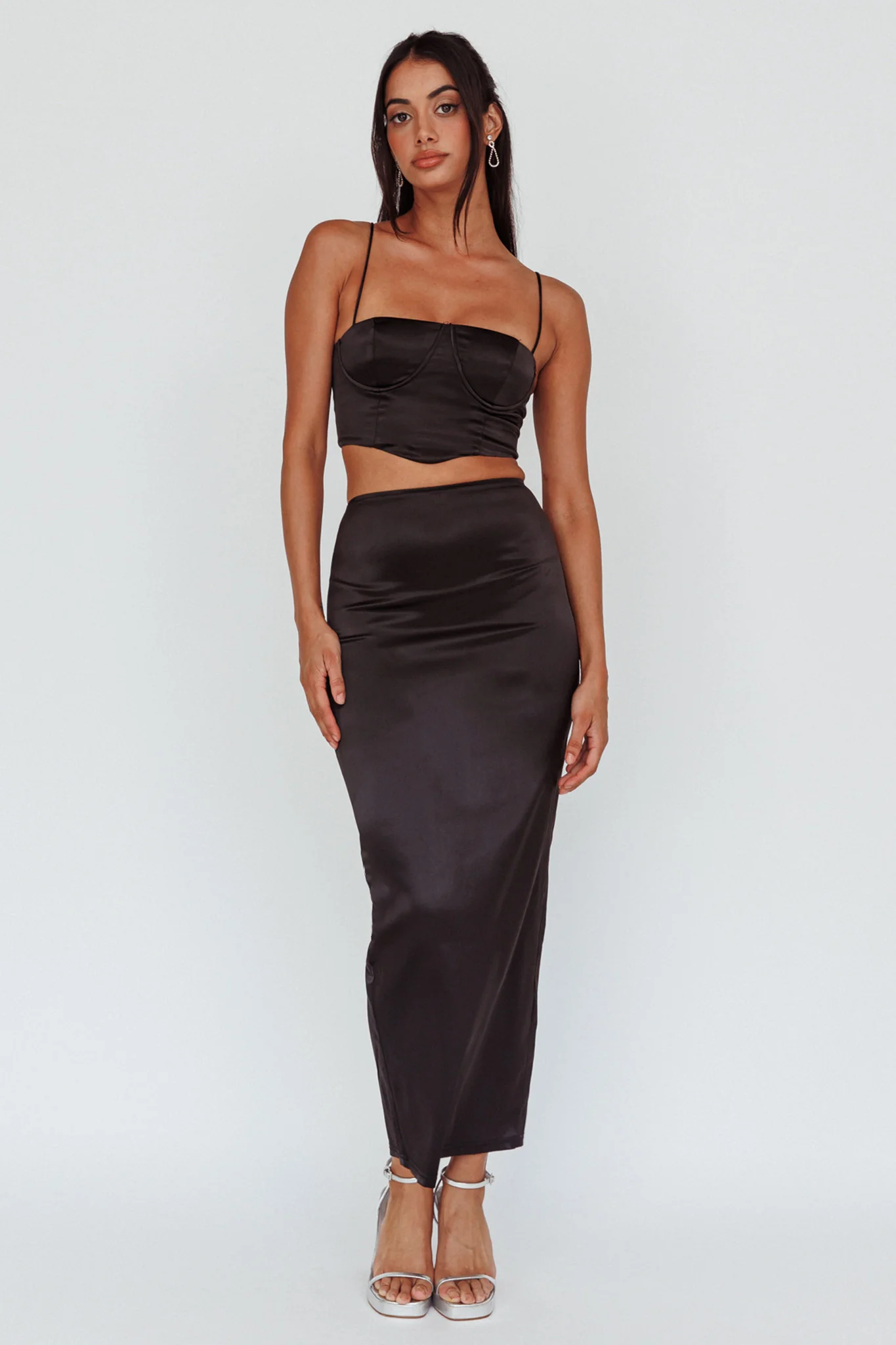 Zeina Satin Crop Top Black