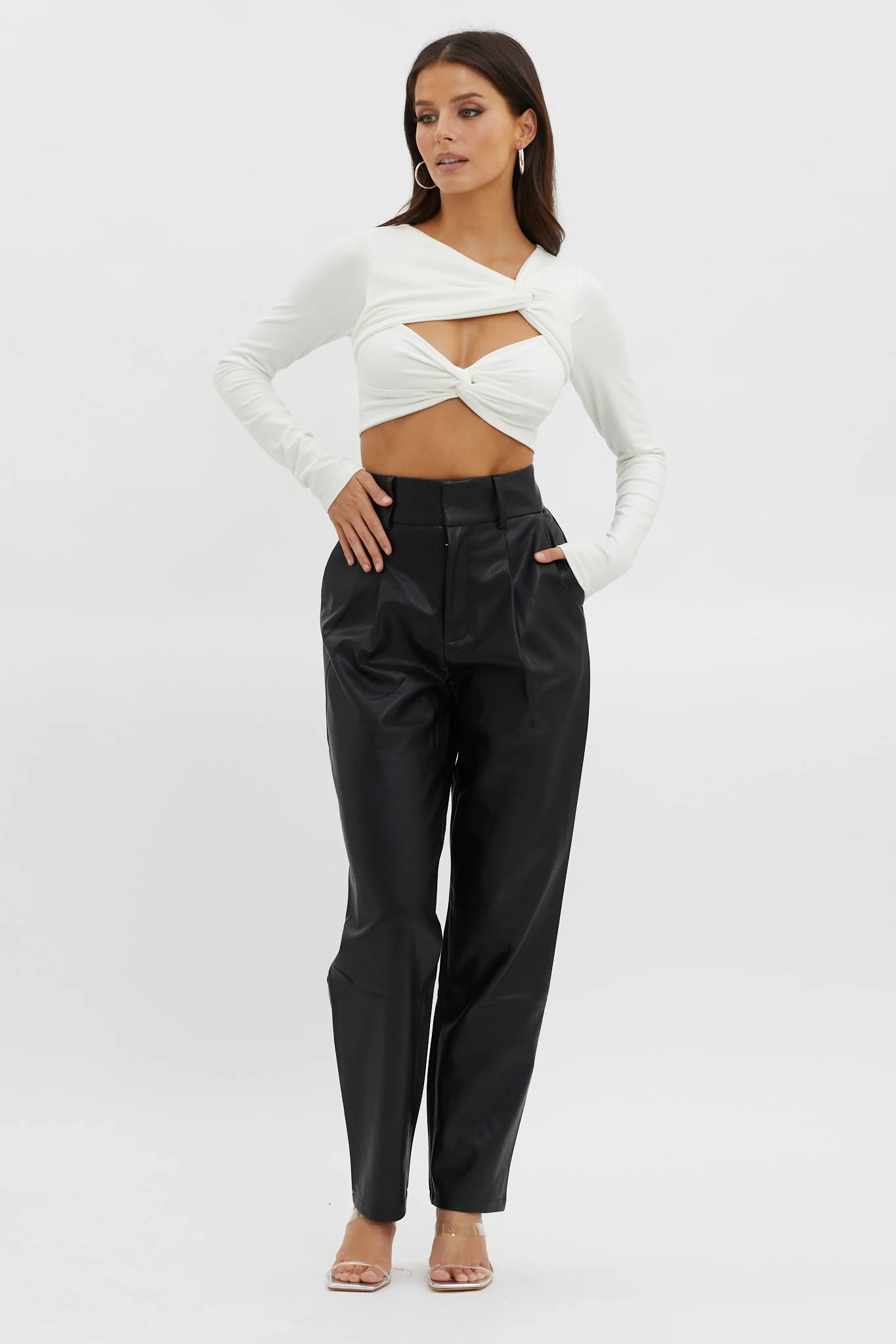 Foxy Twist Long Sleeve Crop Top White