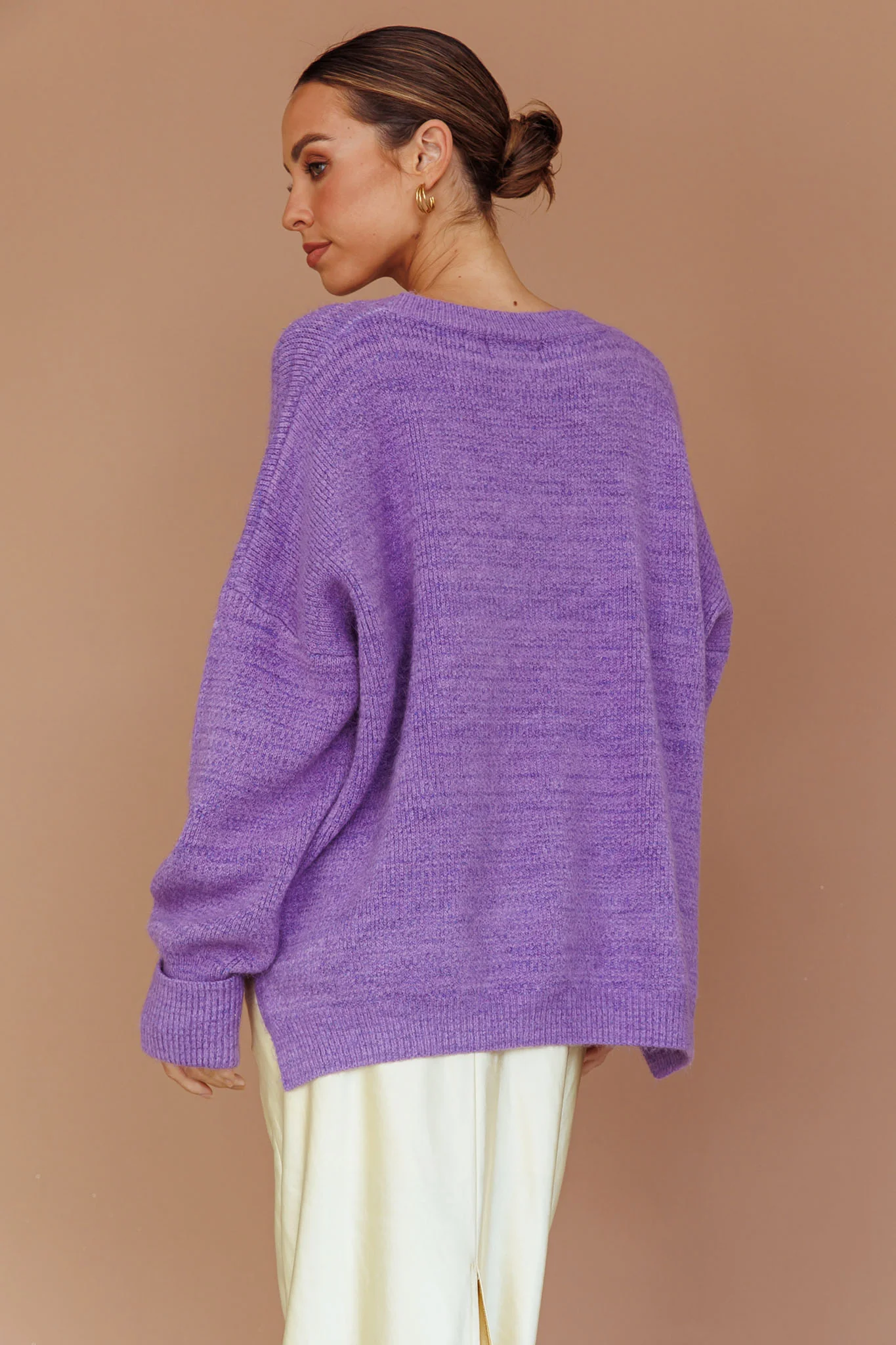 Kayce Dropped Shoulder Knit Sweater Purple