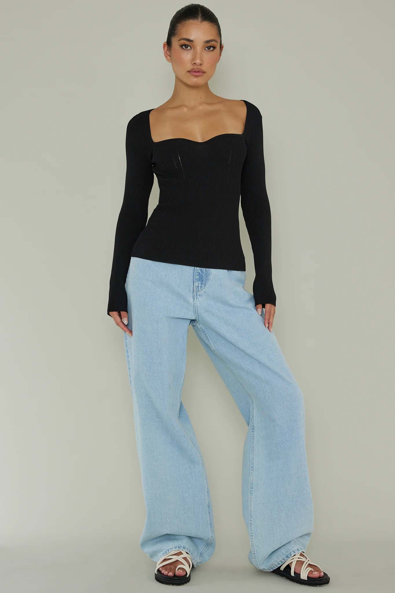 Switch Focus Long Sleeve Knit Top Black