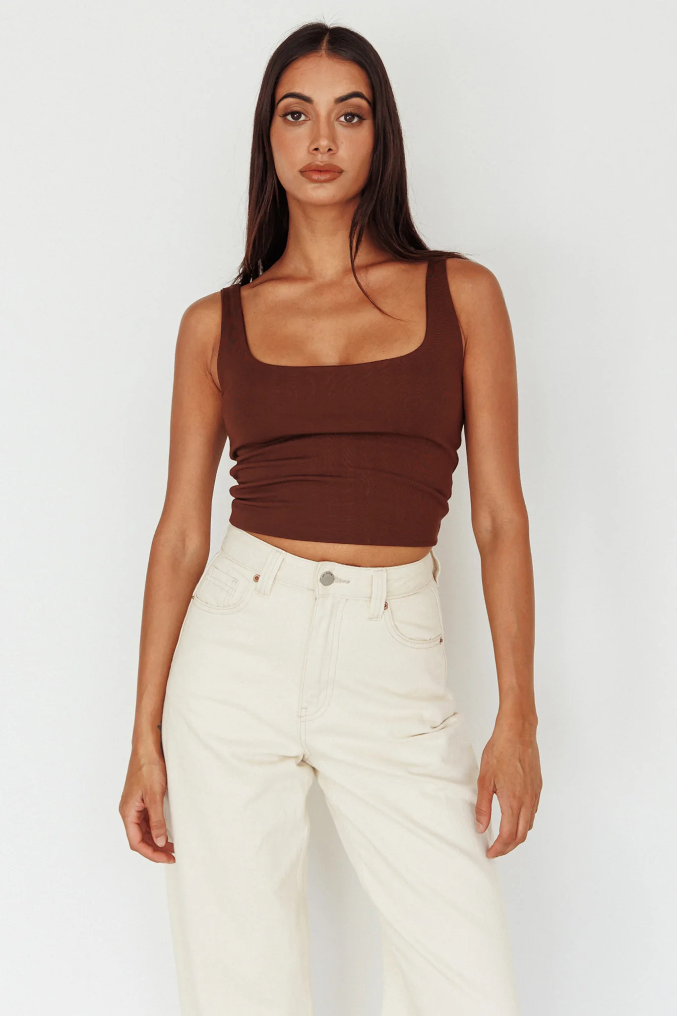 Pali U-Neckline Crop Top Brown