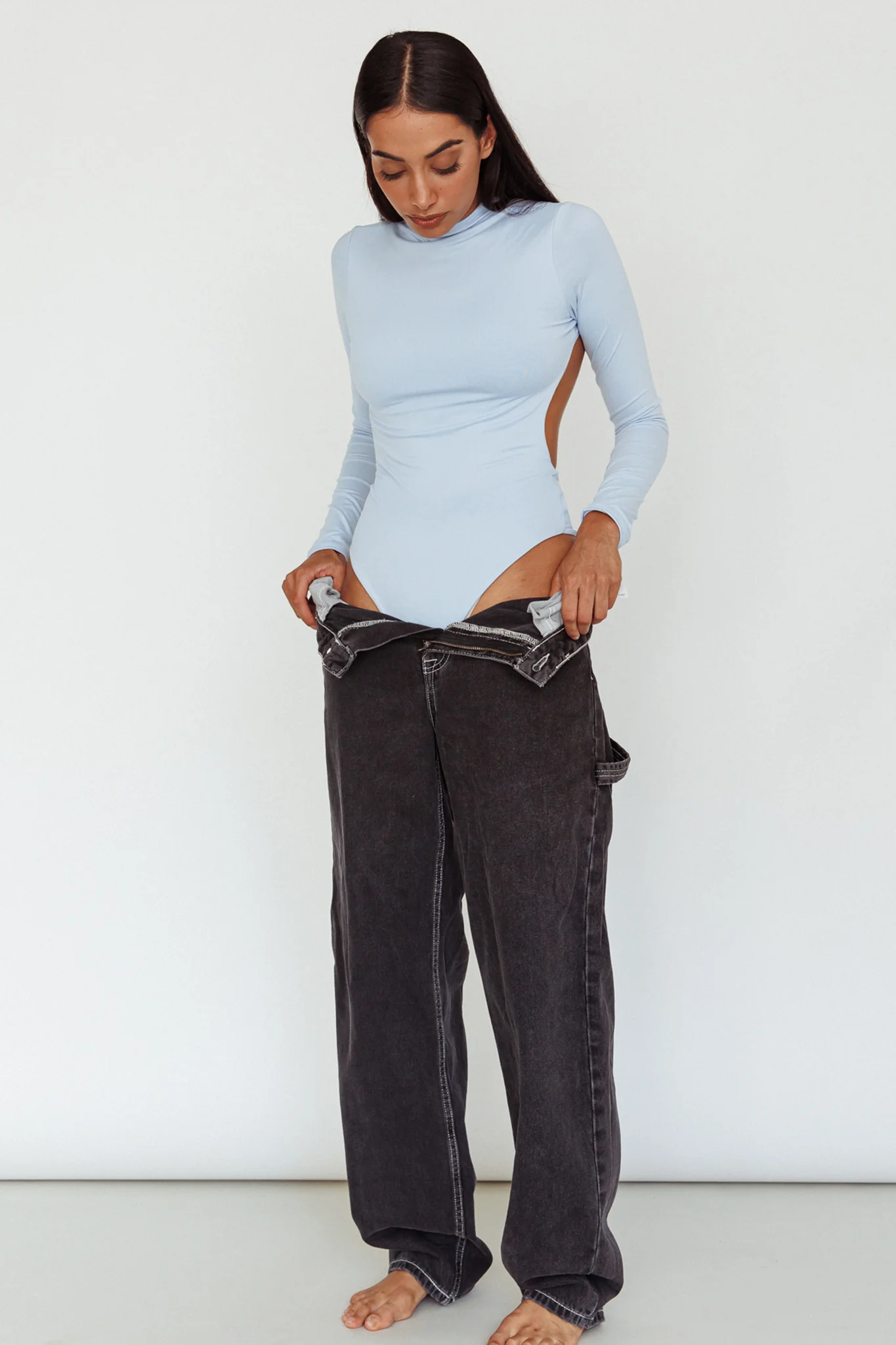 Remy Open Back Bodysuit Light Blue