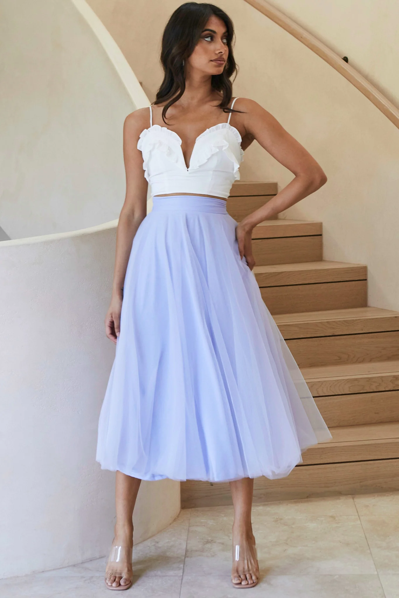 La Seine V-Neckline Frill Trim Crop Top White