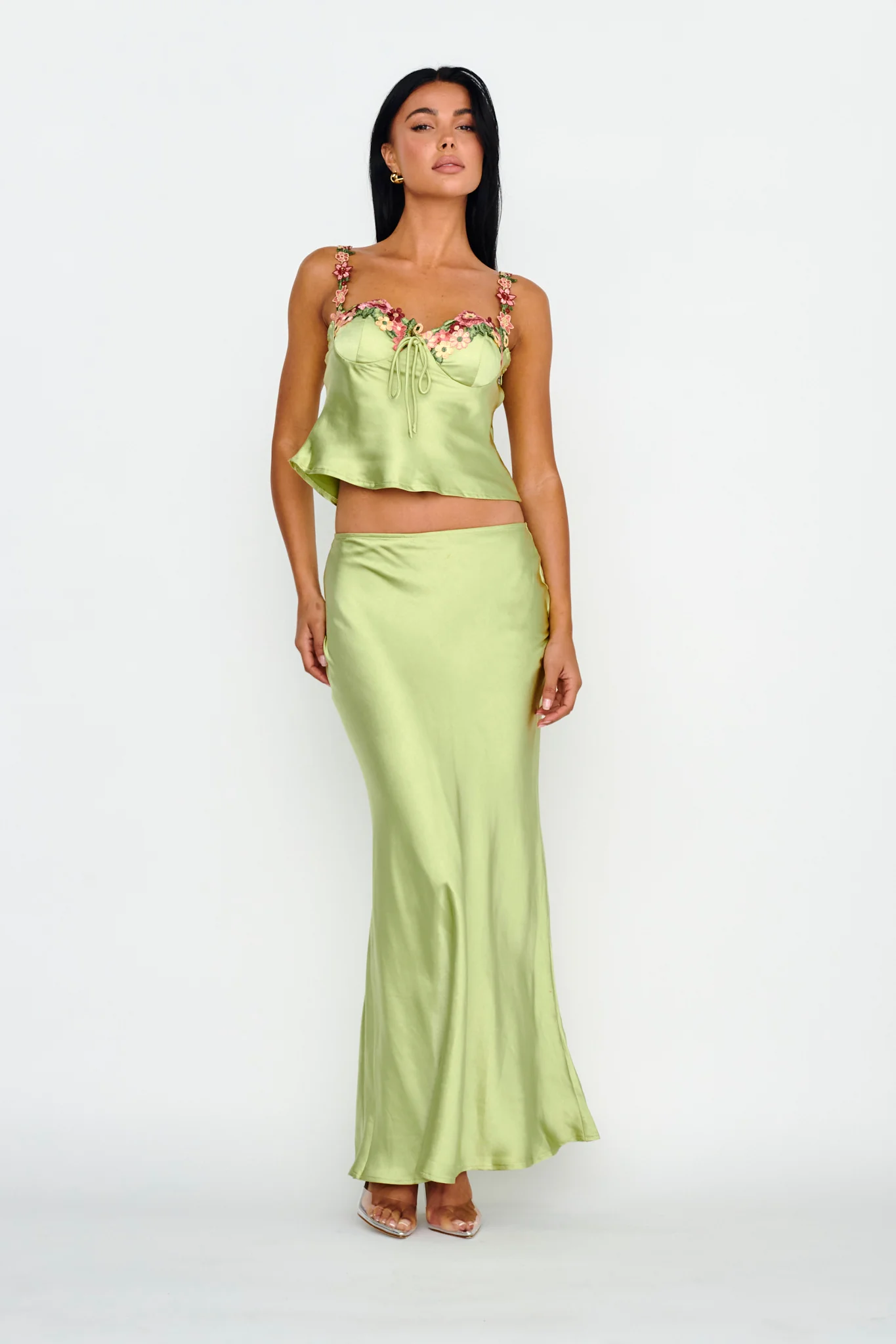 Rose Garden Floral Applique Cami Top Lime