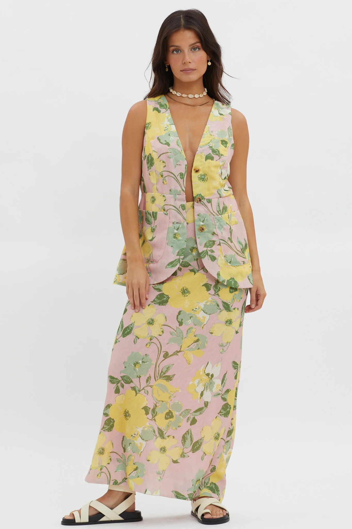 Philomena Button Vest Top Floral Blush