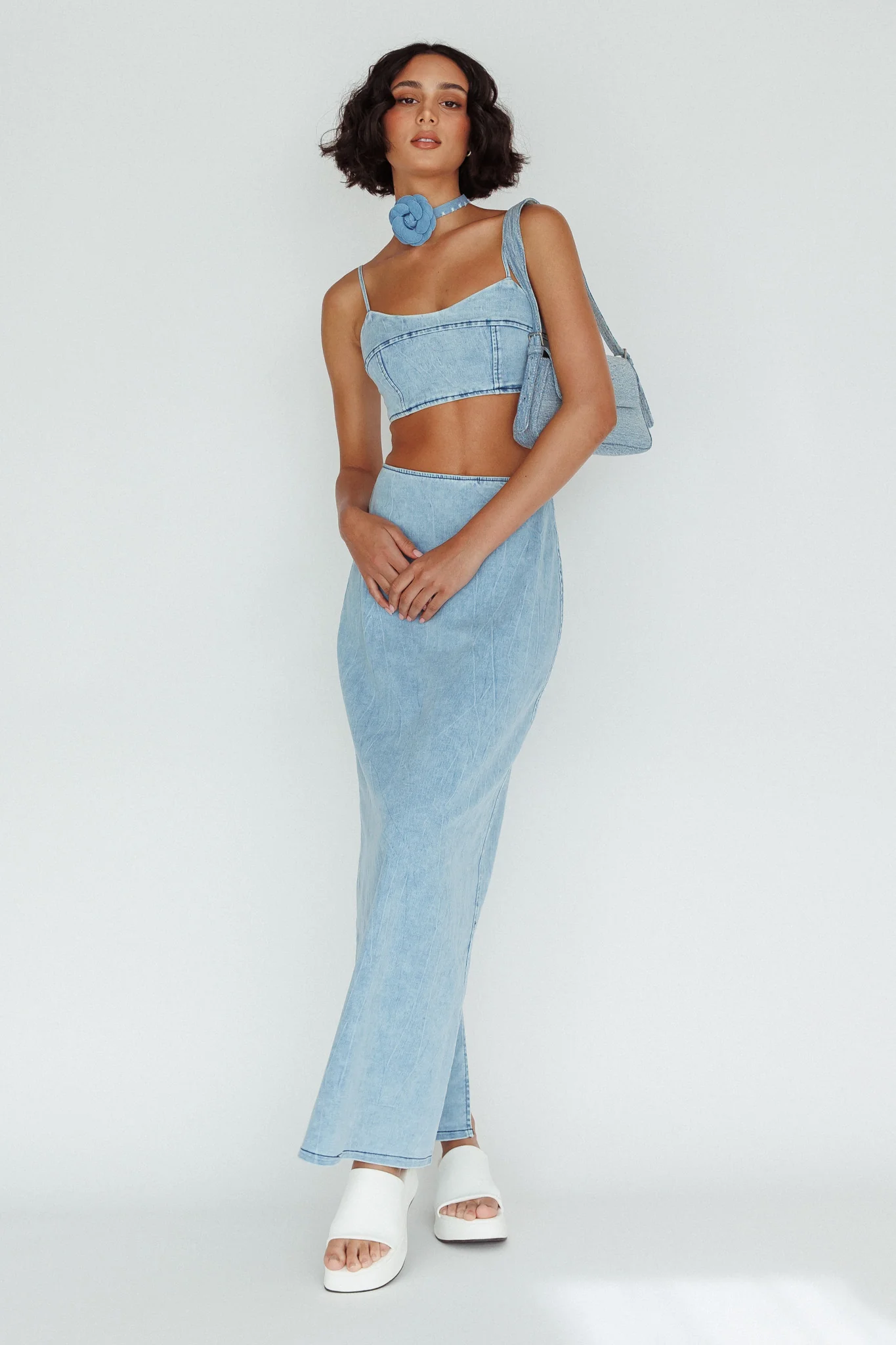 The Moment Cami Strap Crop Top Denim