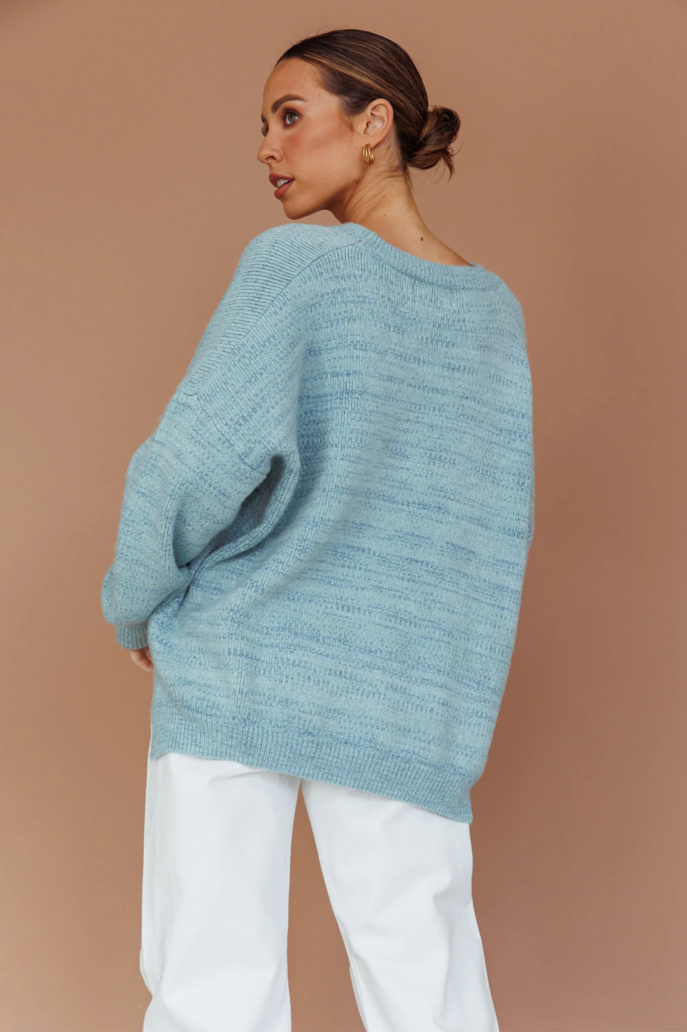 Kayce Dropped Shoulder Knit Sweater Sky Blue