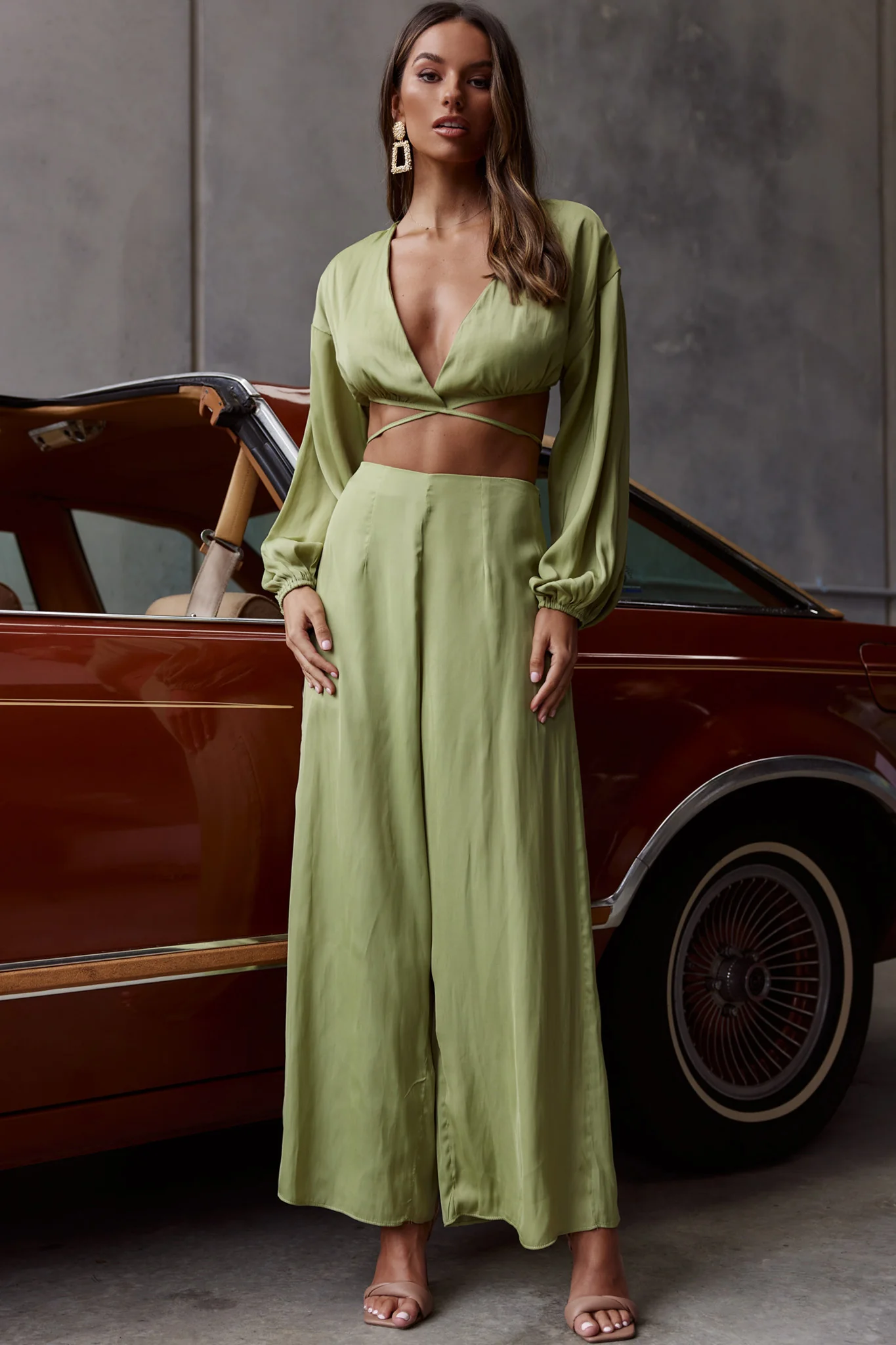 Lilian Long Sleeve Crop Top Olive