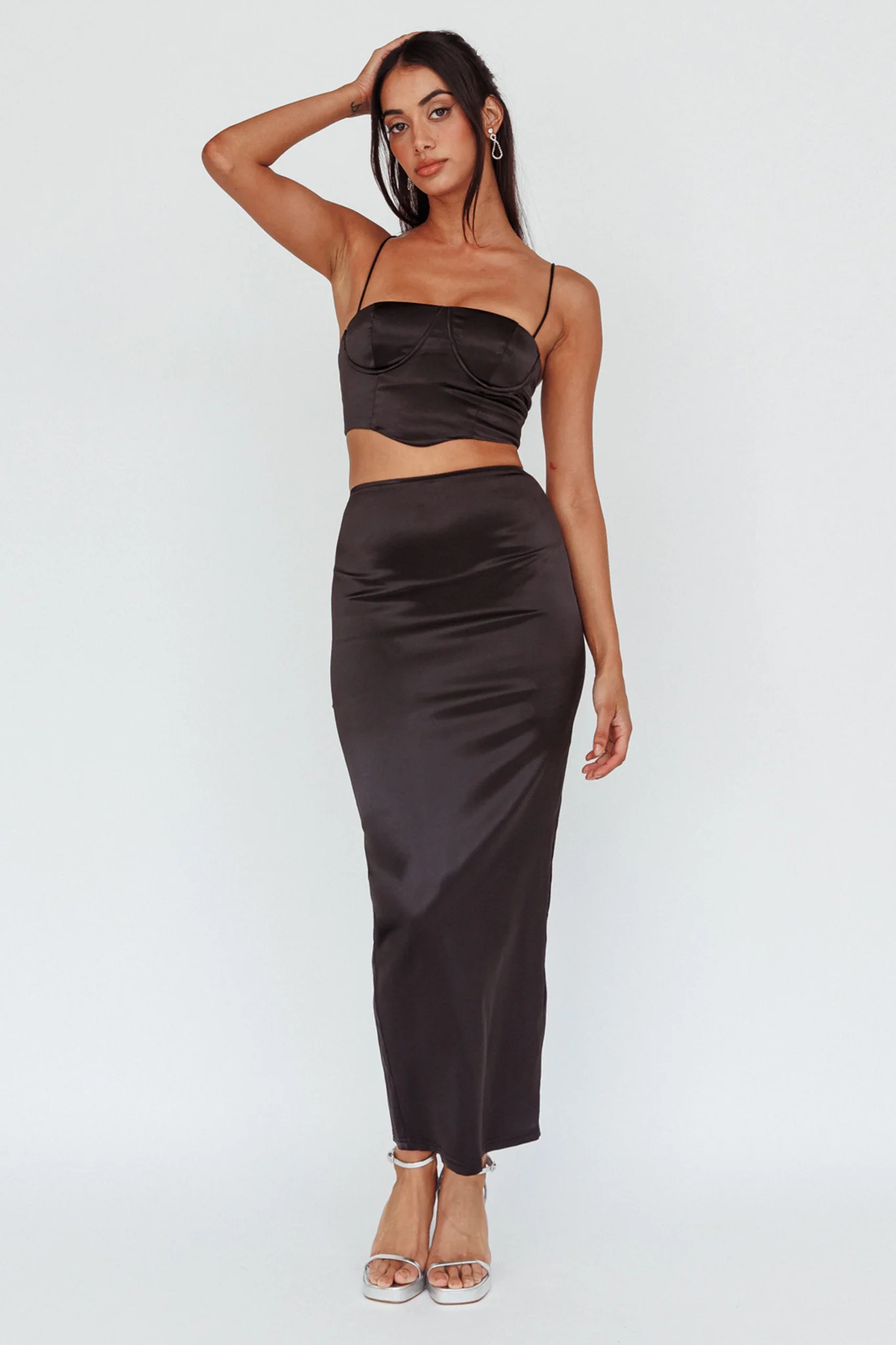 Zeina Satin Crop Top Black